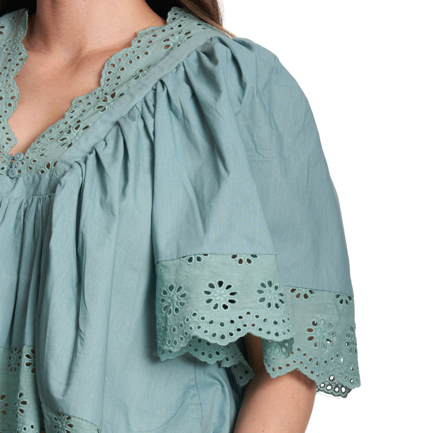 Rockin C Women’s Pale Blue Eyelet Ruffle Blouse - Image 1