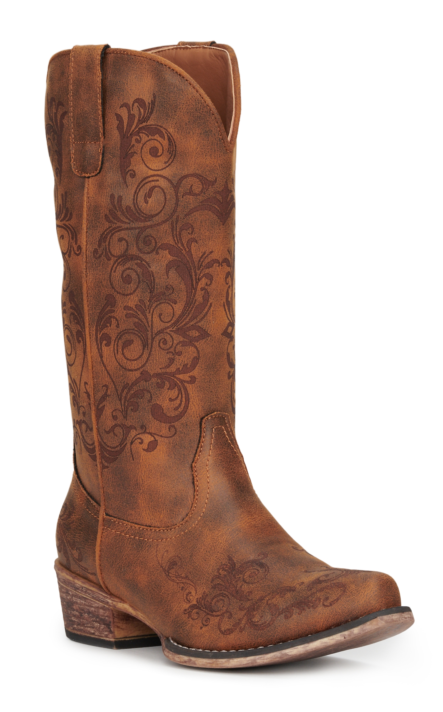 Roper Women's Tall Stuff Brown with Scrolling Snip Toe Cowboy Boots - Image 1