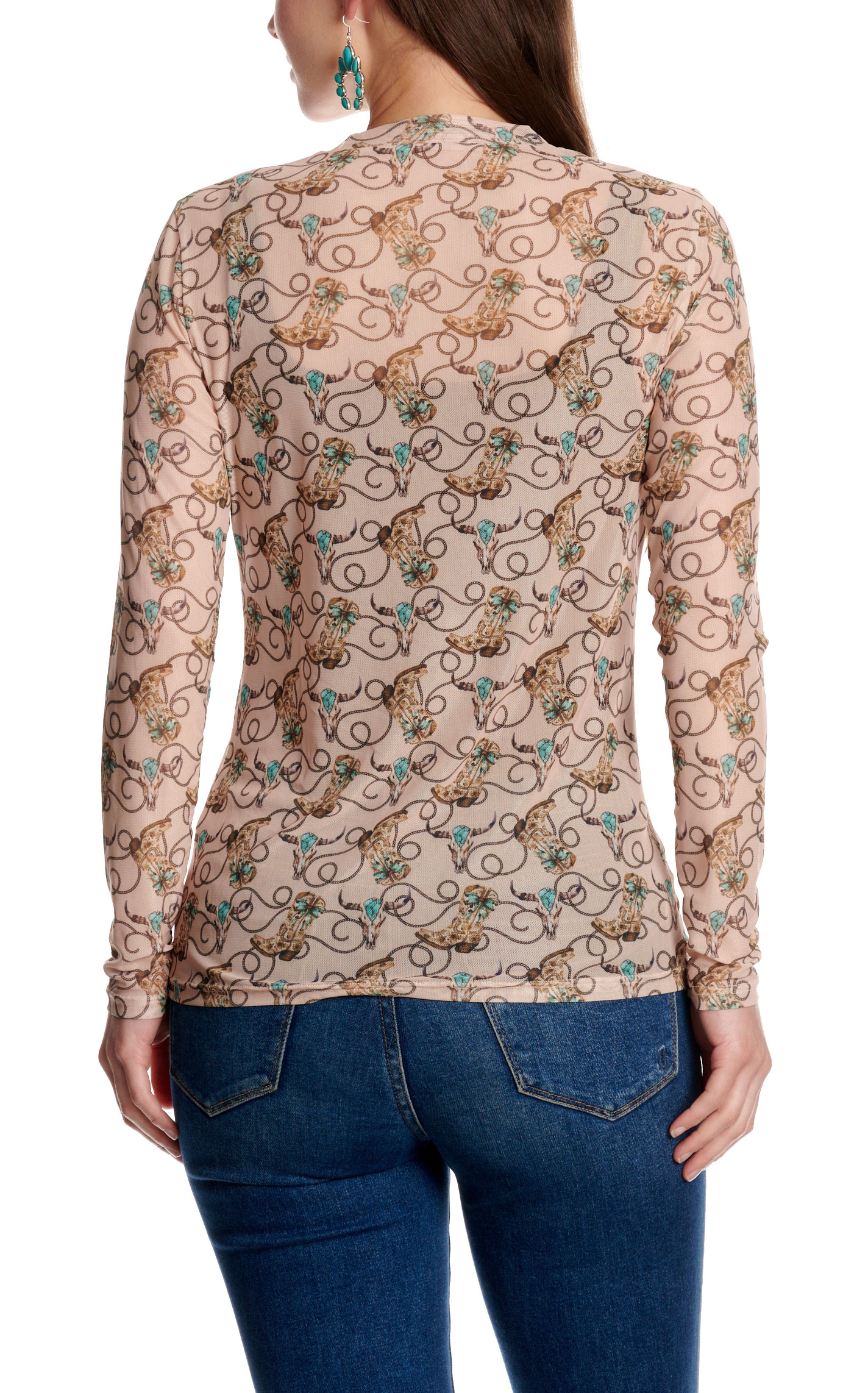 Merigold Kiss Women's Ivory Skull Print Mesh Top - Image 1
