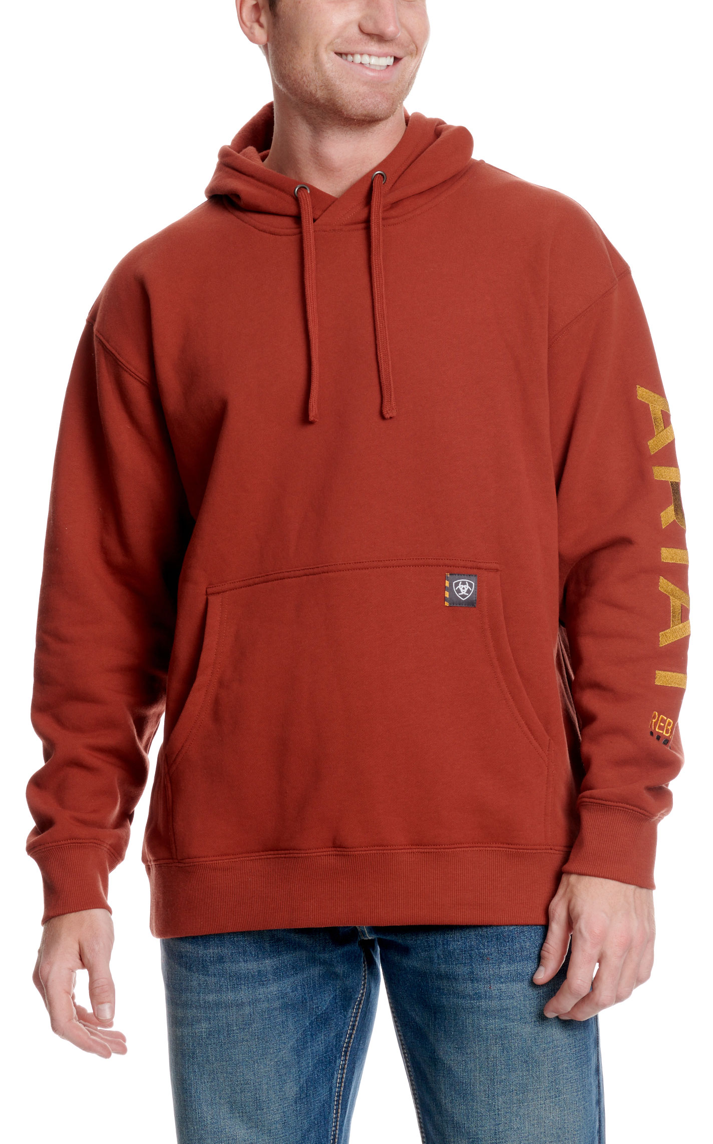 Ariat Men's Rebar All Weather Rich Rust & Logo Sleeve Work Hoodie - Image 1