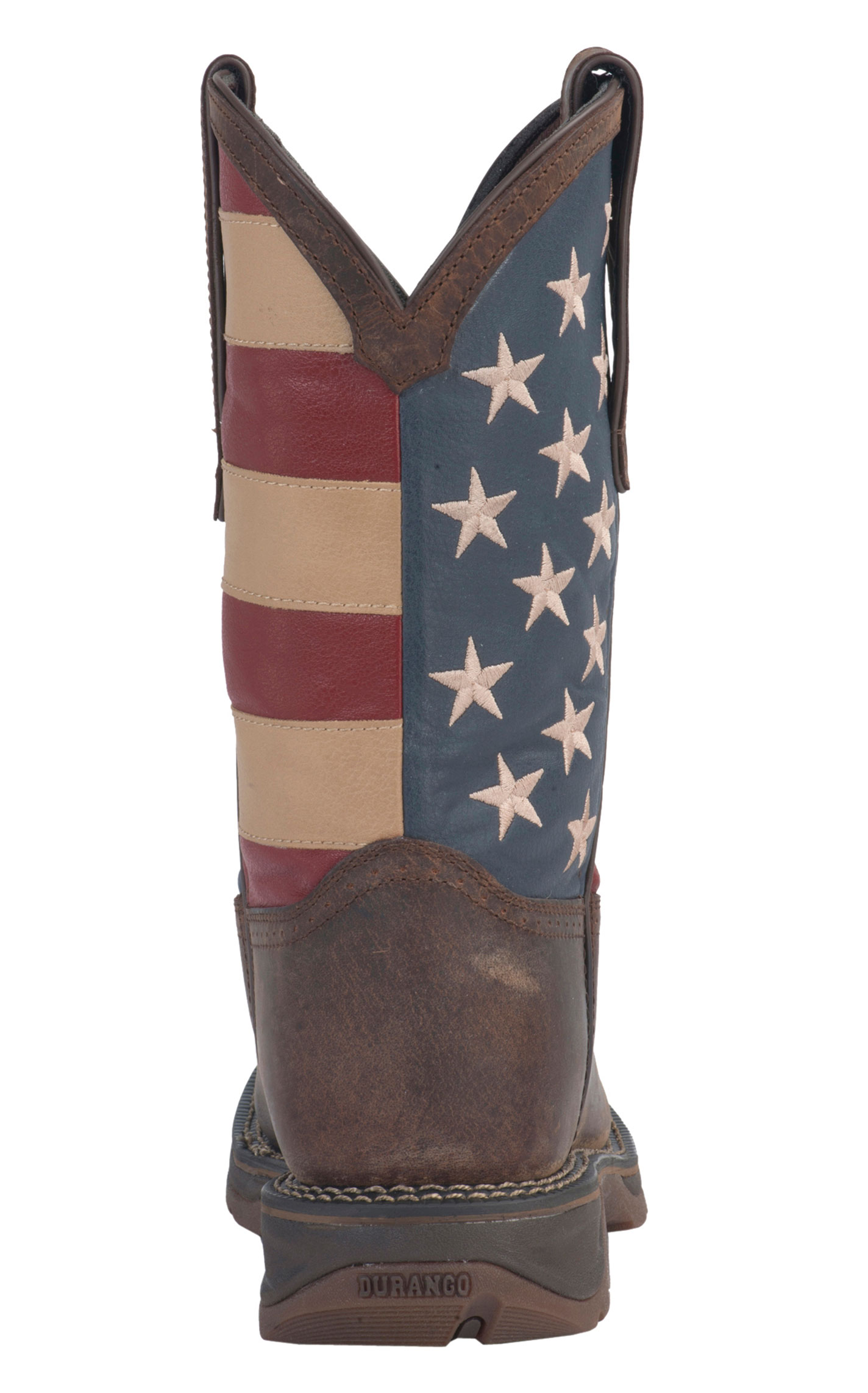Durango Men's Rebel Distressed Brown and American Flag Square Steel Toe Work Boot - Image 1