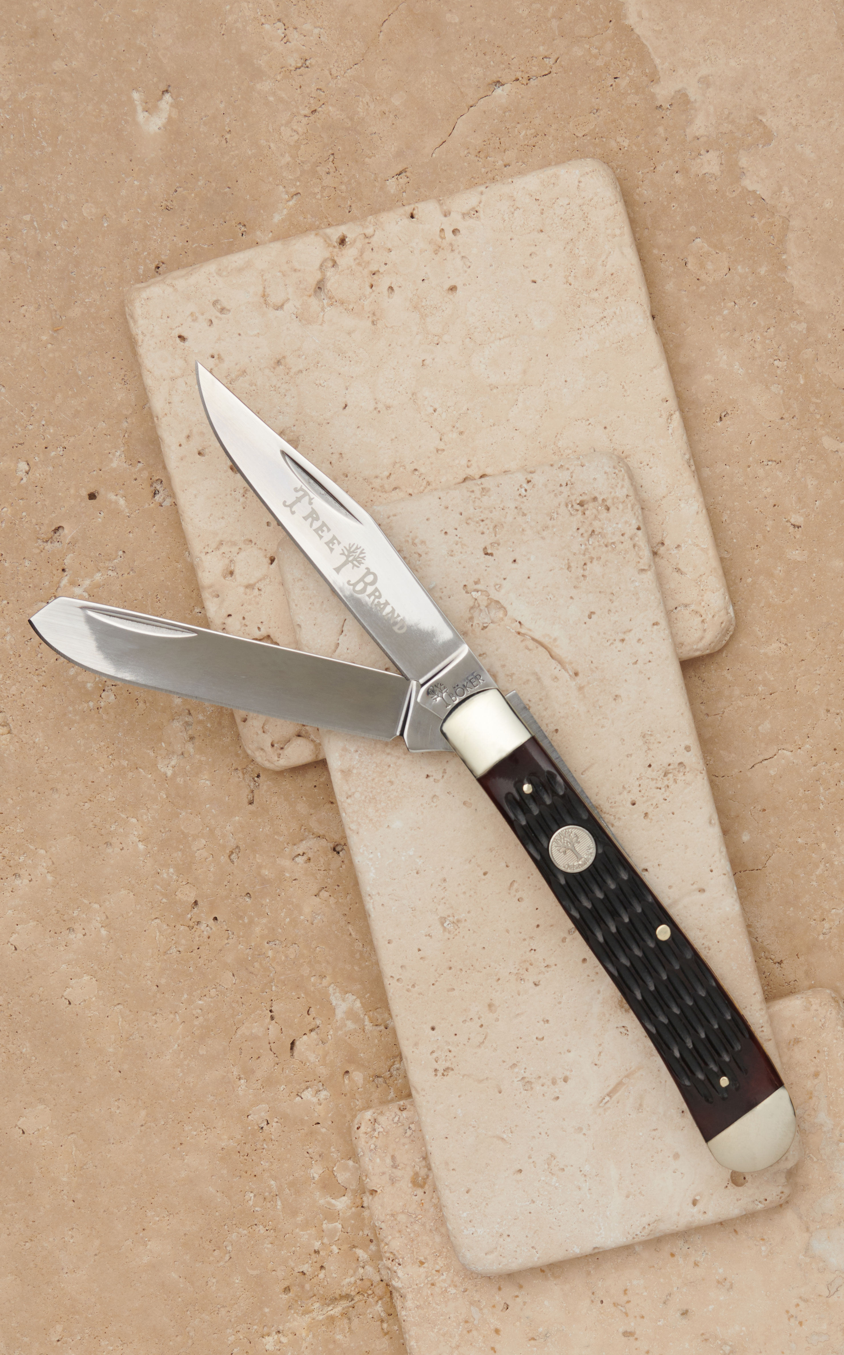 Tree Brand by Boker Traditional Series Dark Brown Bone Handle Trapper Pocket Knife - Image 1