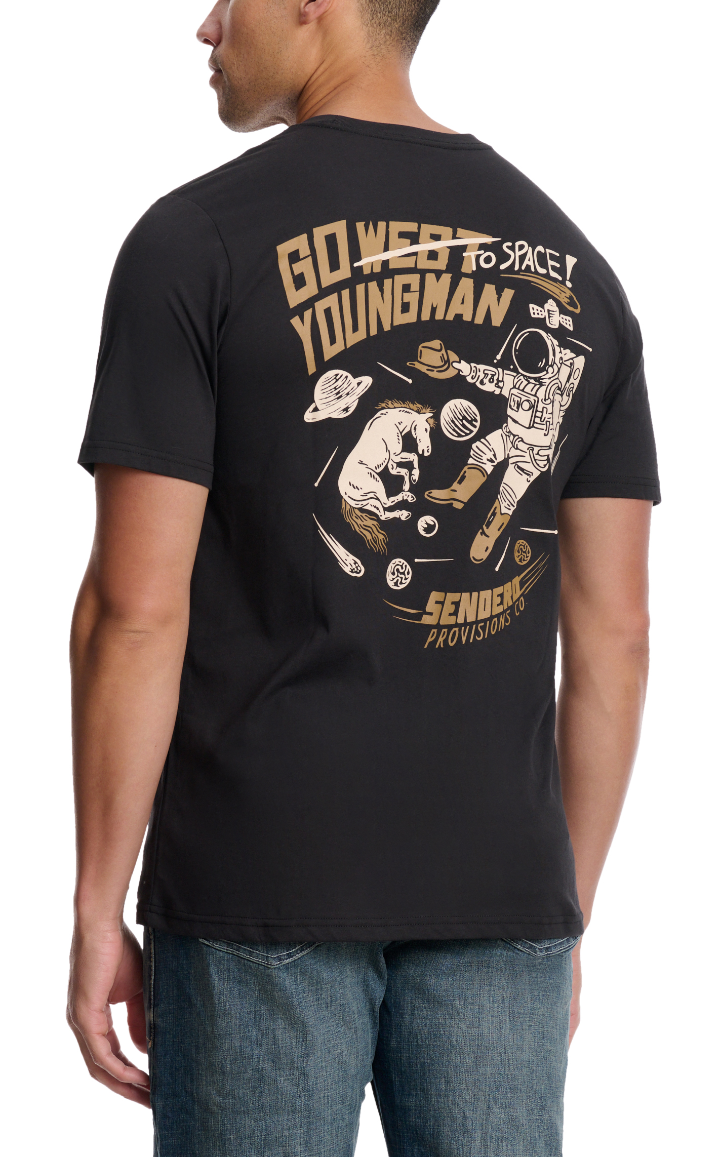 Sendero Provisions Co. Men's Black Go To Space Youngman Logo Graphic T-Shirt - Image 1
