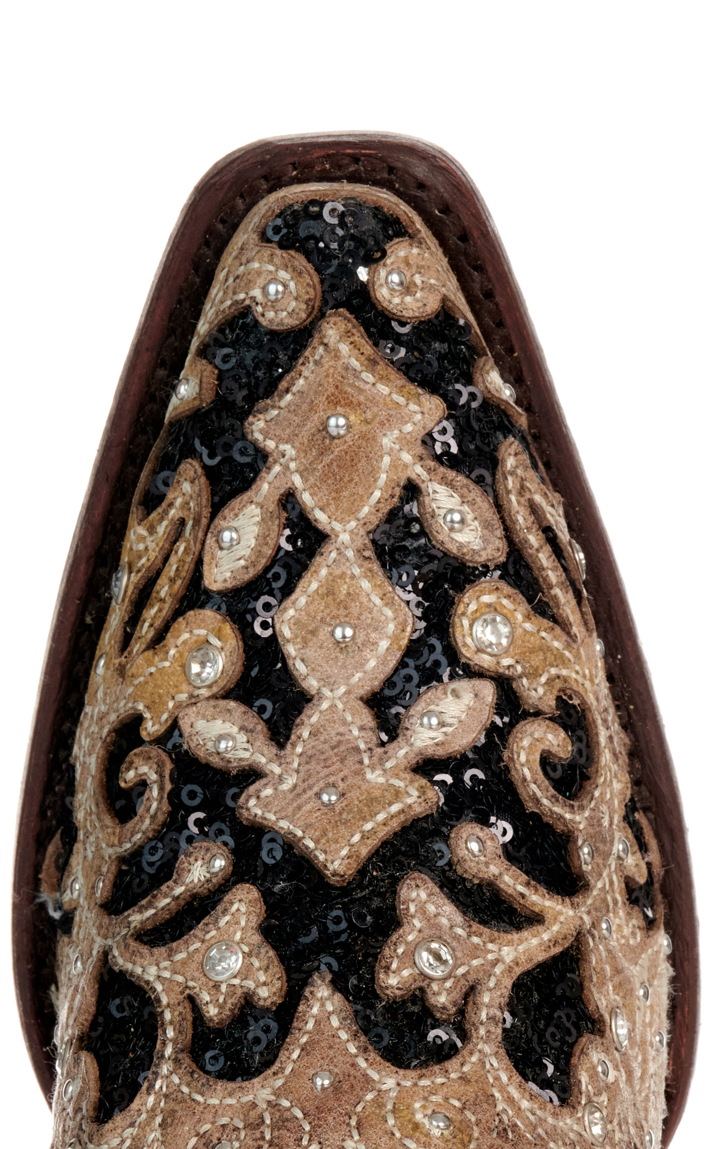 Corral Women's Brown with Black Glitter & Crystals Inlay Snip Toe Cowboy Booties - Image 1