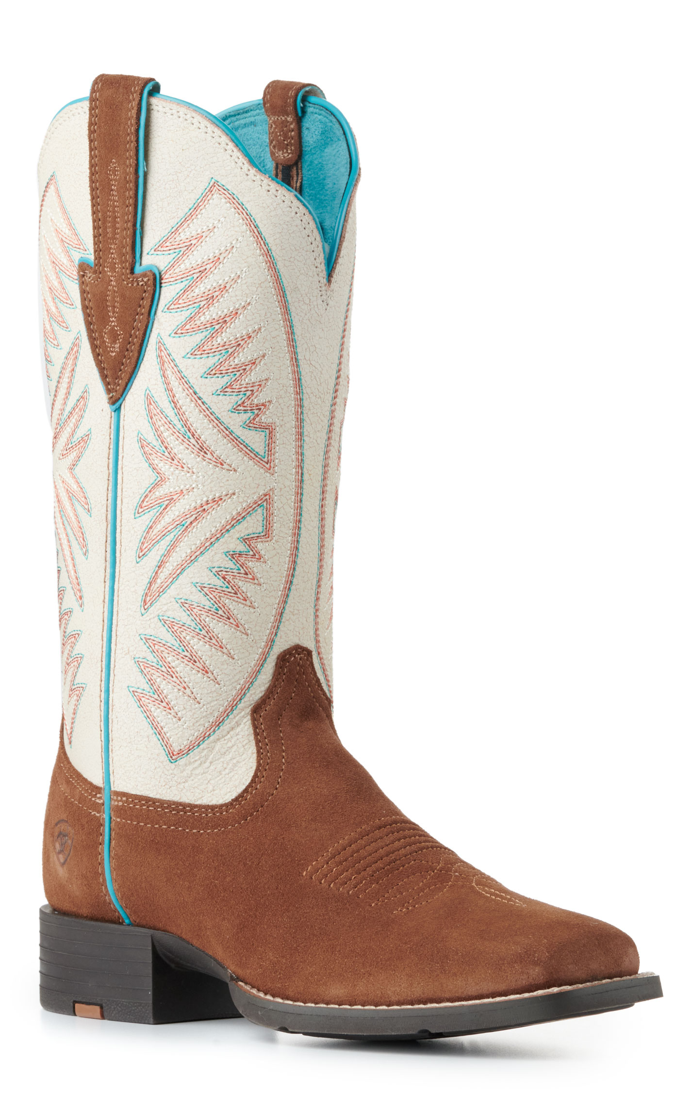 Ariat Women's Round Up Ruidoso Matte Pearl and Cedar Suede Square Toe Cowboy Boots - Image 1