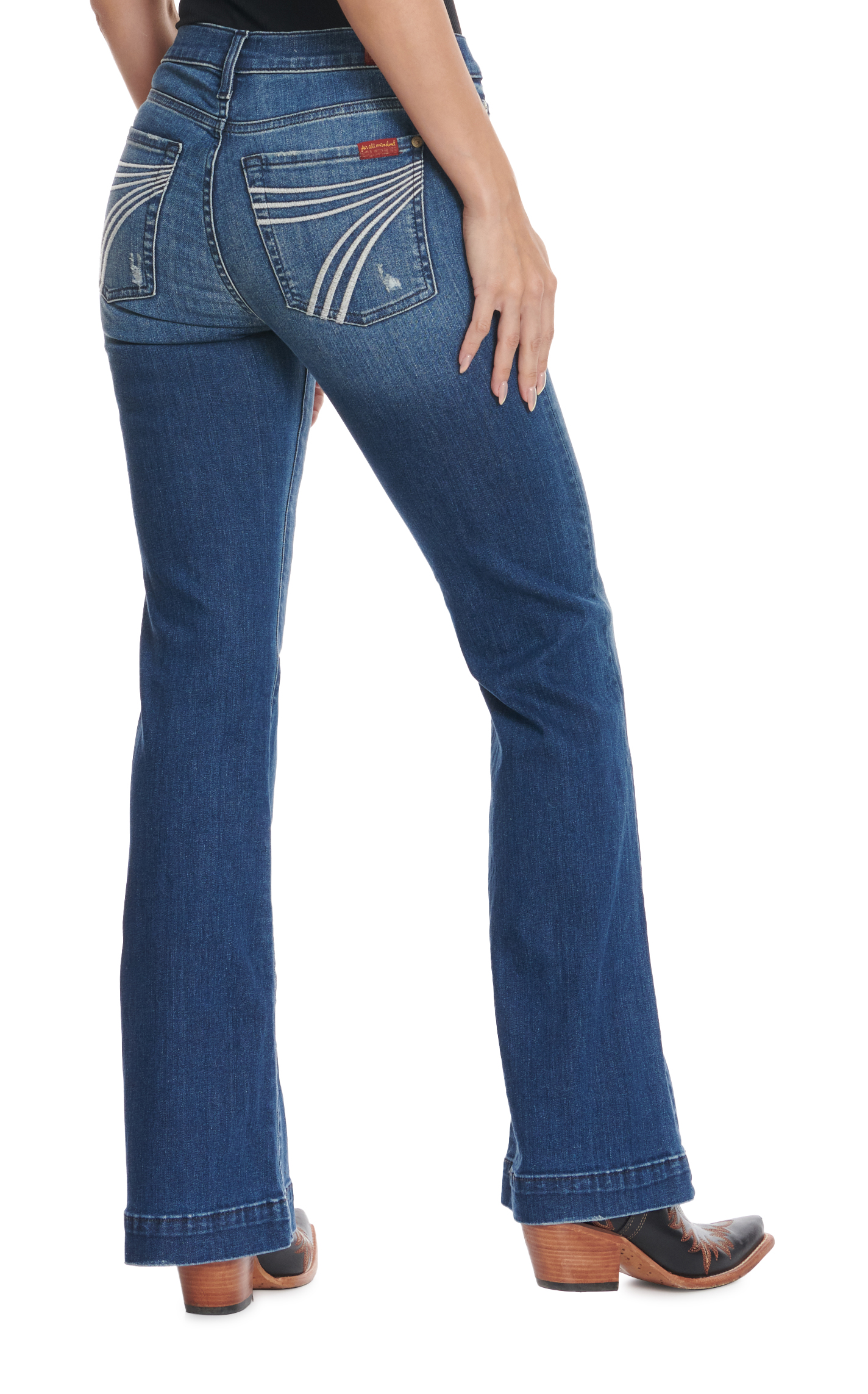 7 for All Mankind Women's Medium-Dark Wash Mid Rise Lightly Distressed Dojo Trouser Jeans - Image 4