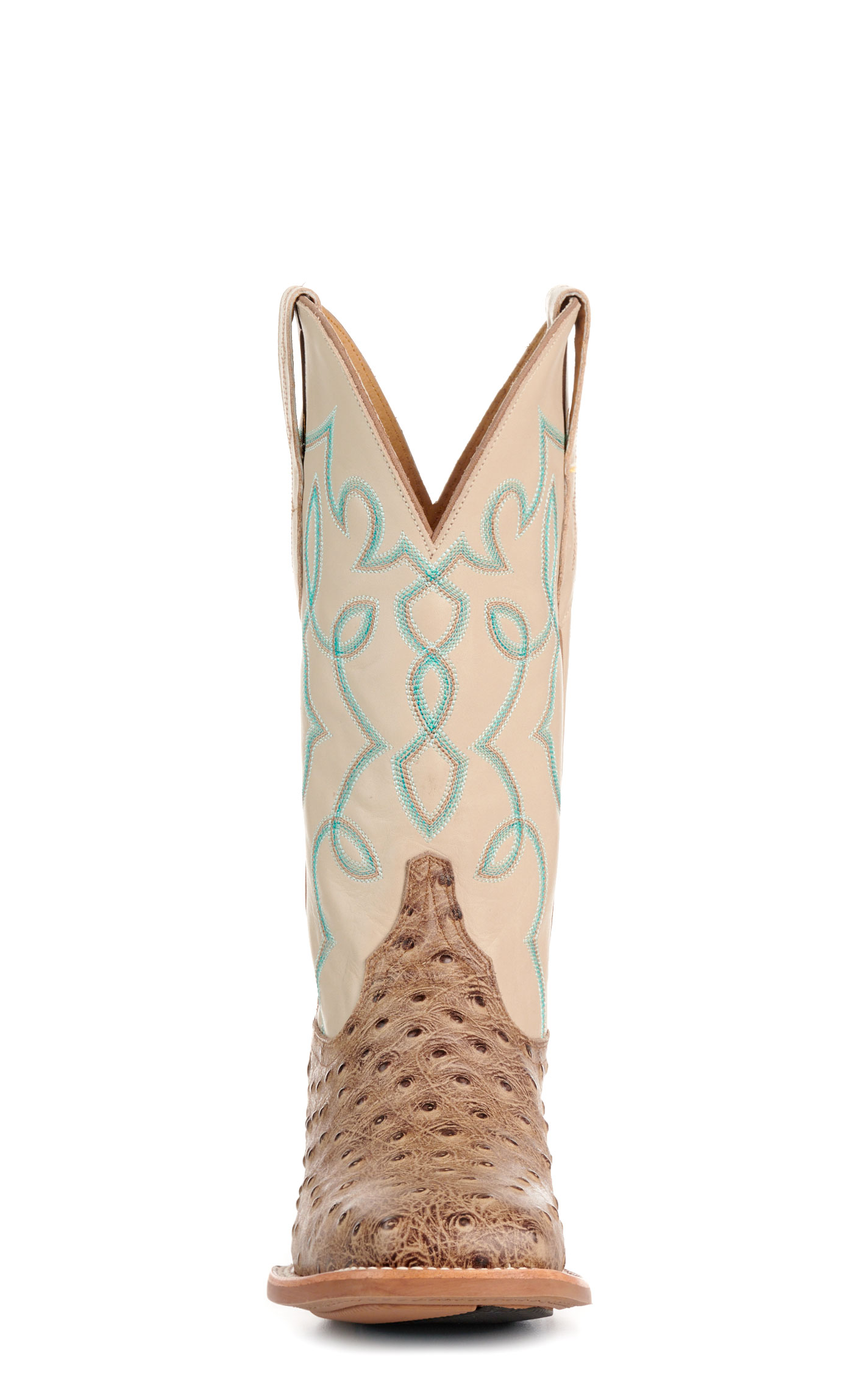 Cavender’s Women’s Intrepid Sand Ostrich Print and Bone Wide Square Toe Cowboy Boots  - Image 1