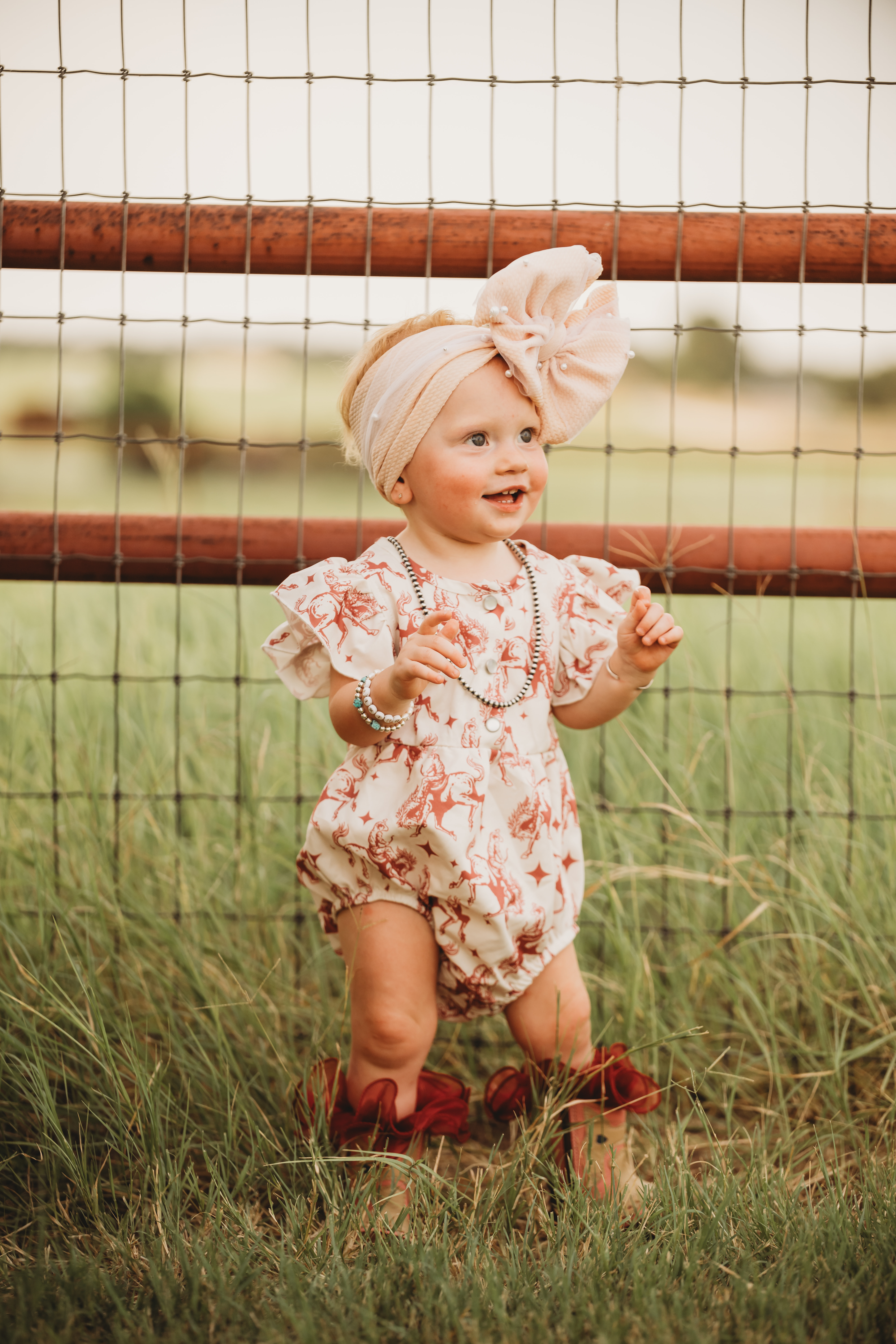 Shea Baby Infant Girl's White & Wine Bronc Ruffle Romper - Image 1