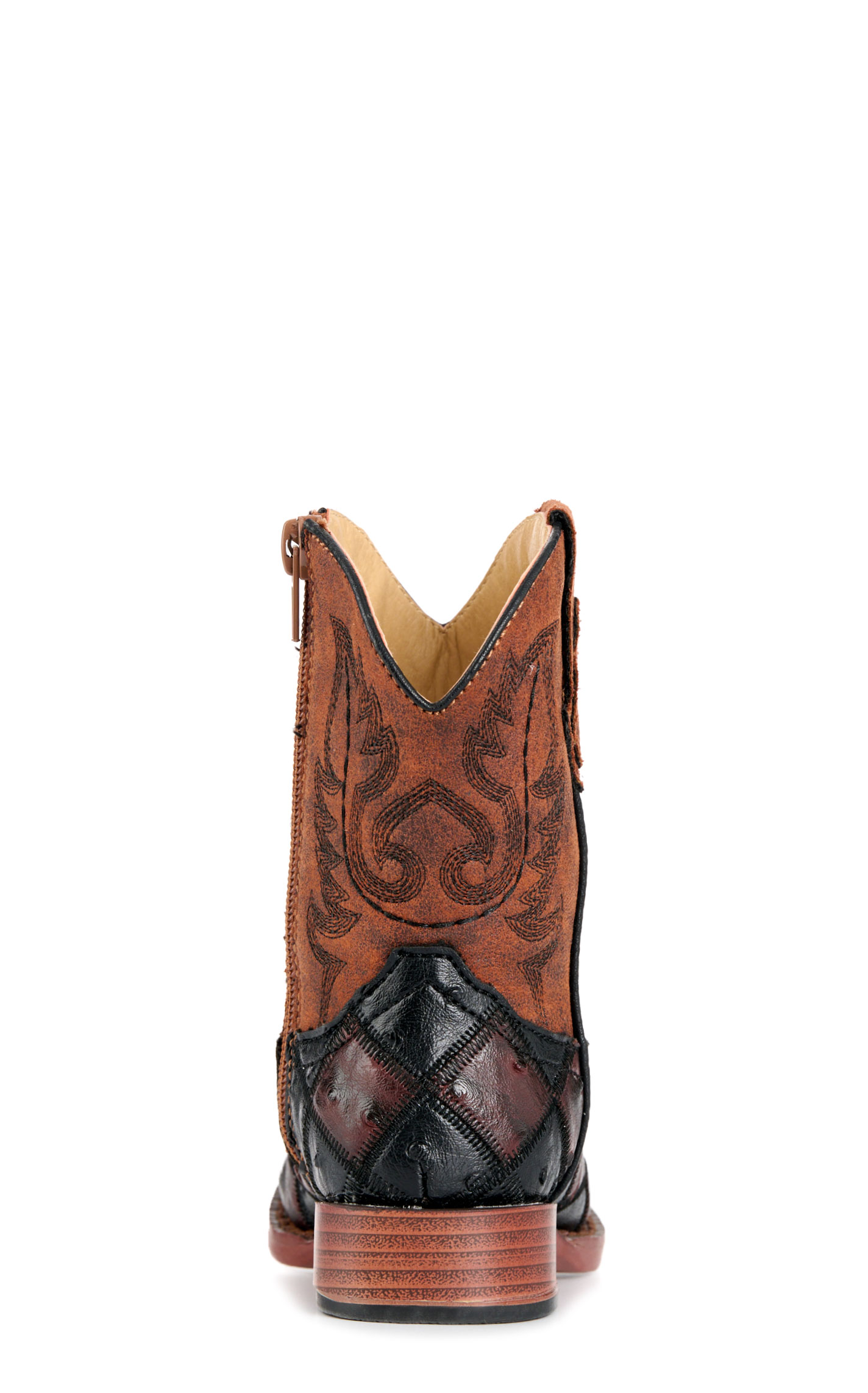 Roper Bird Blocks Toddler Burgundy & Black Faux Ostrich Cowboy Boots - Image 1