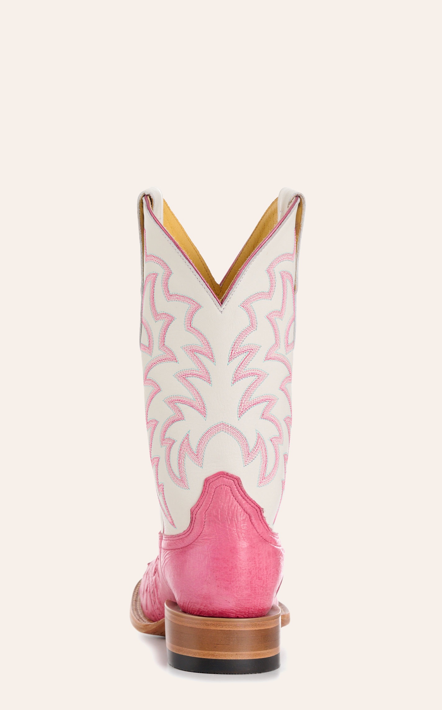Cavender's Women's Pink Ostrich & White Wide Square Toe Cowboy Boots - Image 1