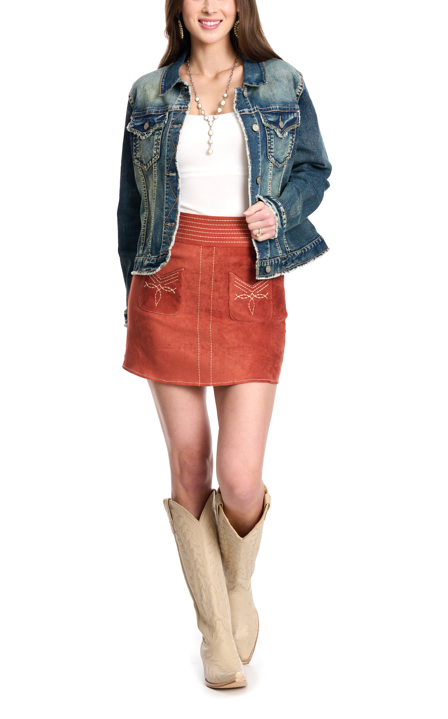 Rockin C Women's Tangerine Faux Suede Skirt - Image 1