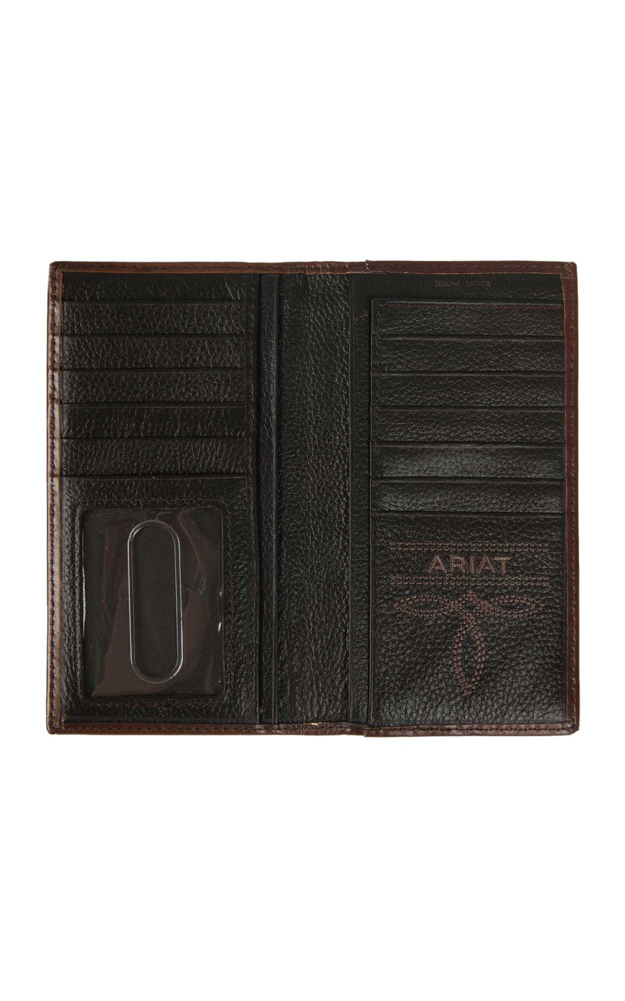 Ariat Distressed Brown with Corner Tooled Overlay and Circle Concho Rodeo Wallet / Checkbook Cover - Image 1