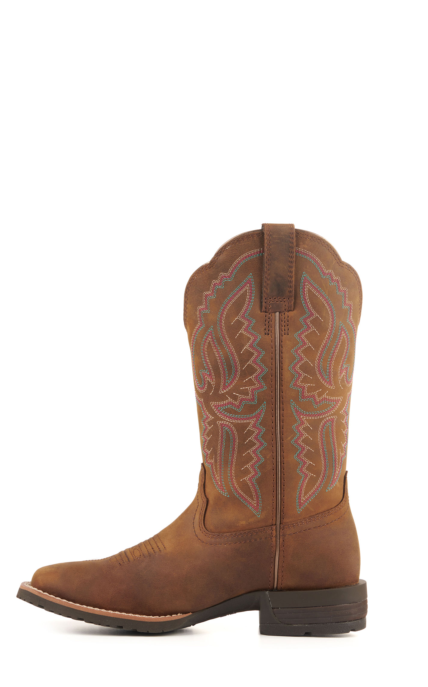 Ariat Women's Hybrid Ranchwork Distressed Brown Shock Shield Wide Square Toe Cowboy Boots - Image 1