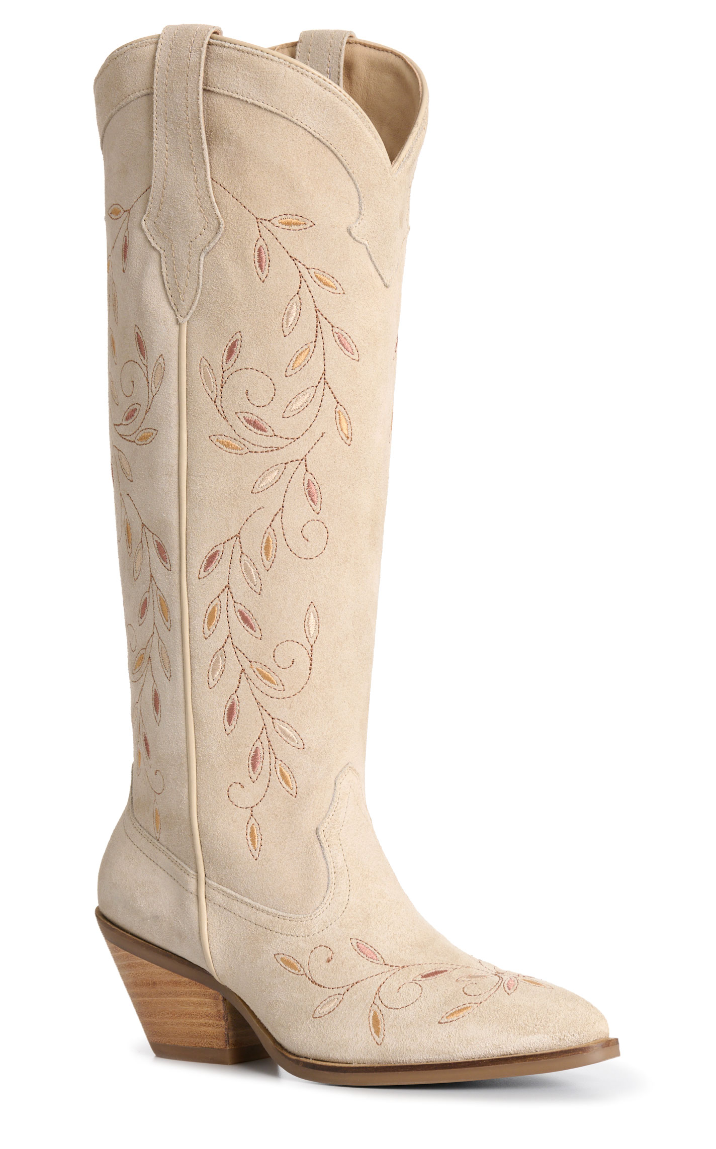 Rockin' C Women's Cream Suede & Embroidered Almond Toe Cowboy Boots - Image 1