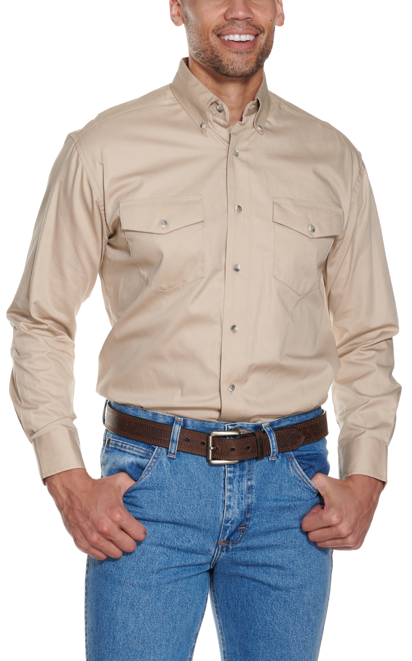 Wrangler Men's Tan Painted Desert Long Sleeve Western Shirt - Image 1