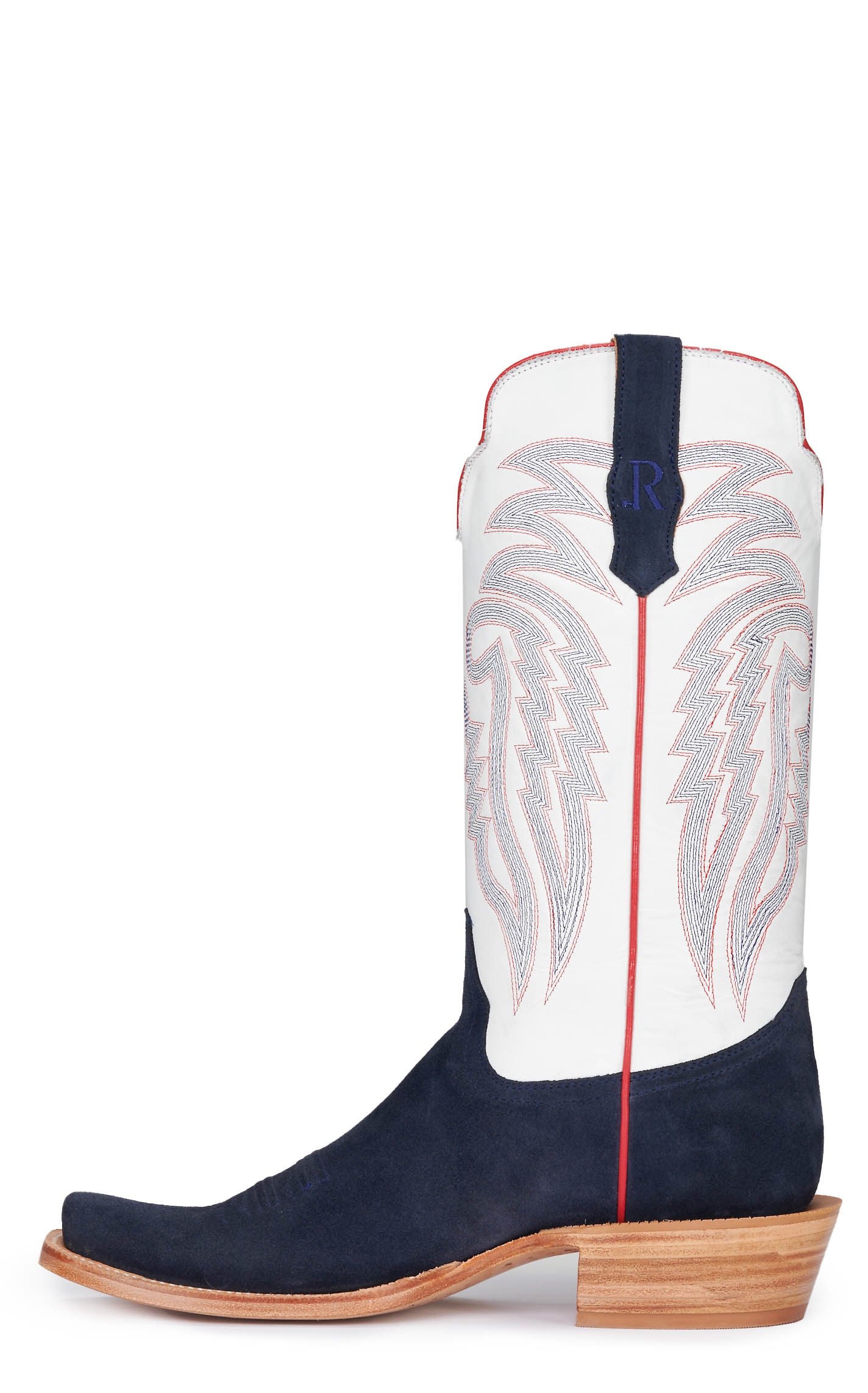 R Watson Men's Midnight Blue Rough Out and Winter White Punchy Square Toe Cowboy Boots - Image 1