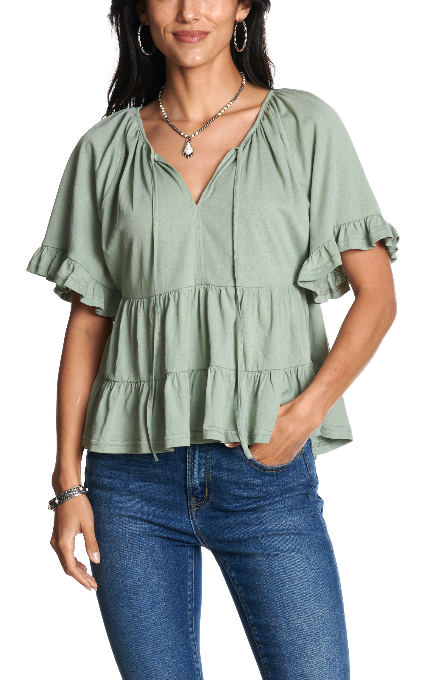 Rockin' C Women's Sage Tiered Ruffle Peasant Top - Image 3