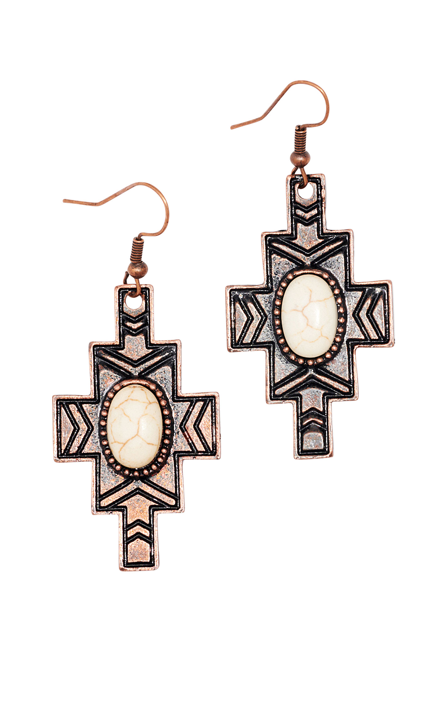Southern Grace Copper & Cream Stone Navajo Cross Dangle Earrings - Image 1