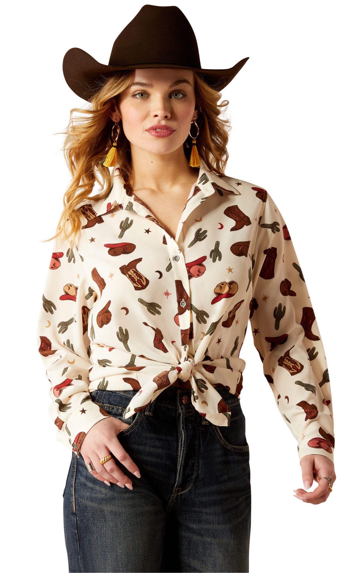 Ariat Women's Cream Homestyle Western Print Top - Image 1