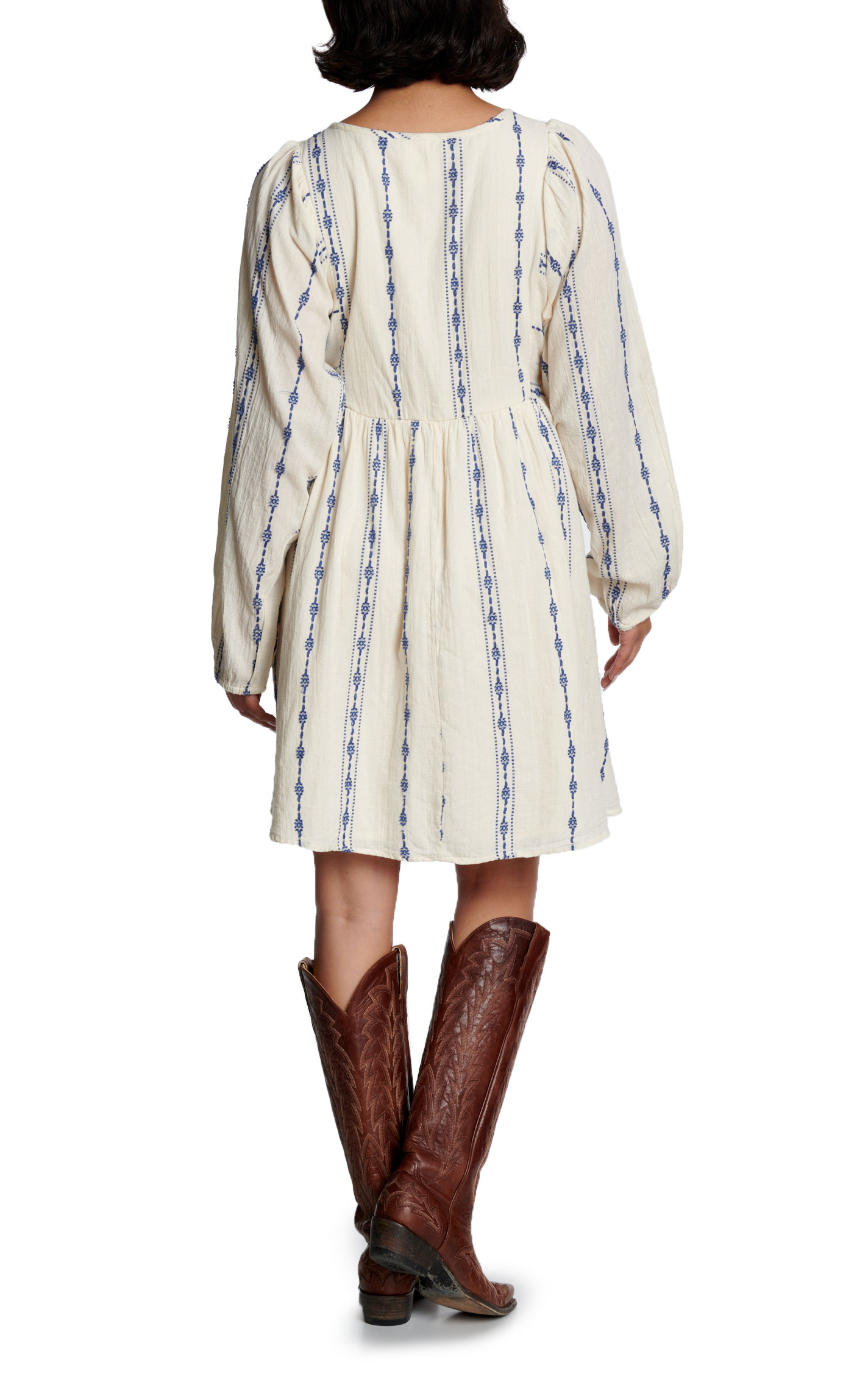 Cotton & Rye Women's Cream & Blue Dobby Print Babydoll Dress - Image 1