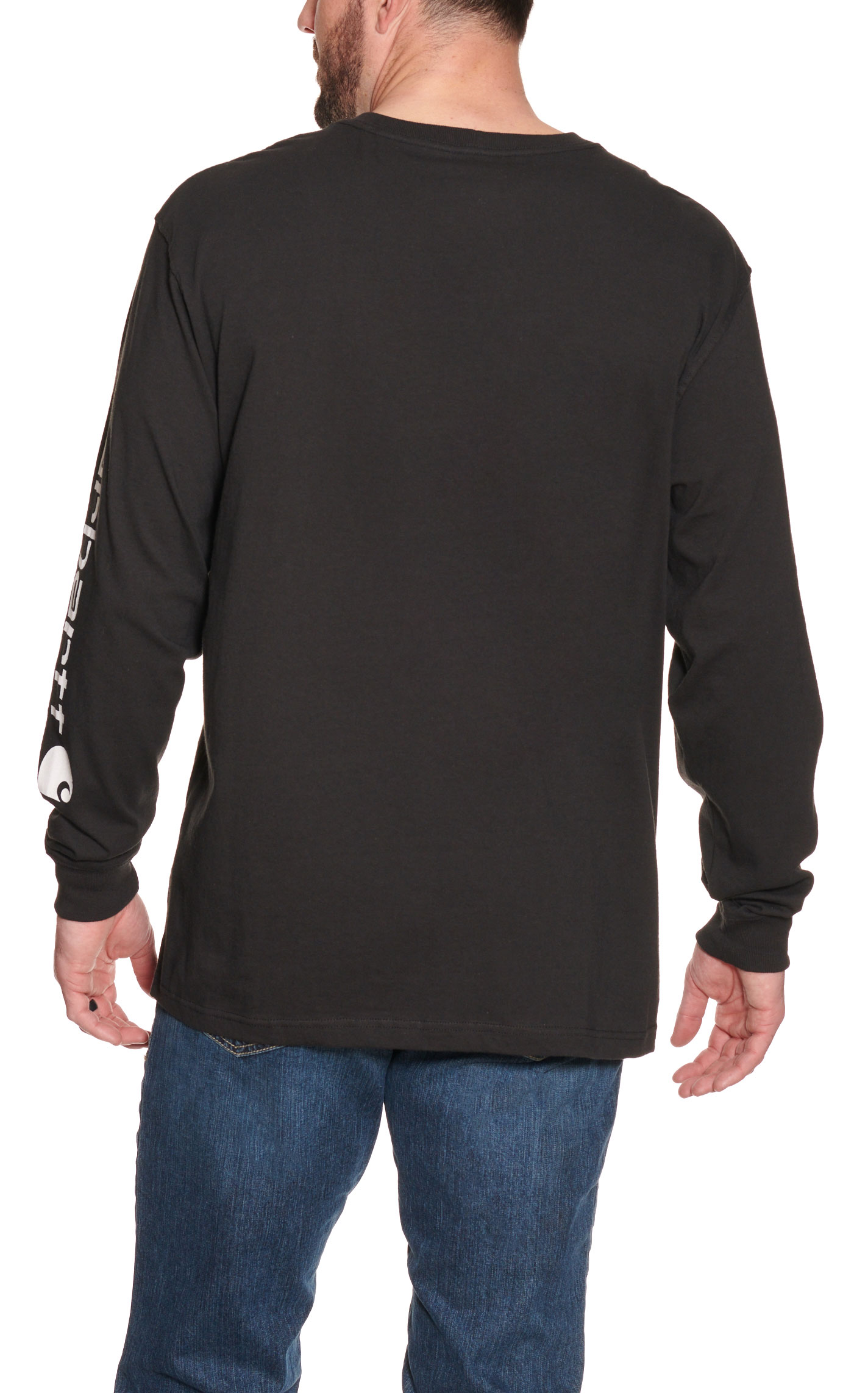 Carhartt Men's Black Loose Fit Long Sleeve with Logo Graphic Sleeve T-Shirt - Image 2