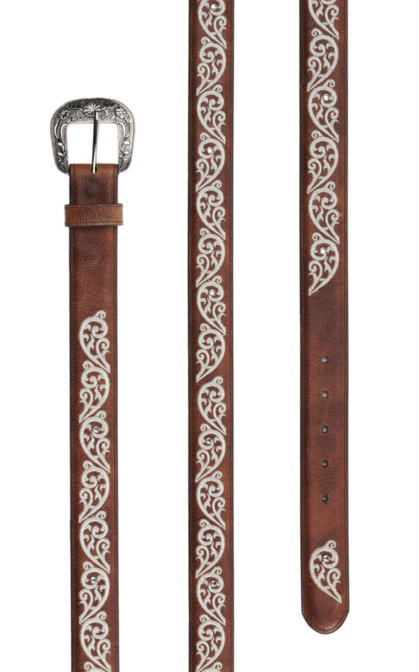 Cavender's Chestnut Brown with Swirl Embroidery Leather Belt - Image 1