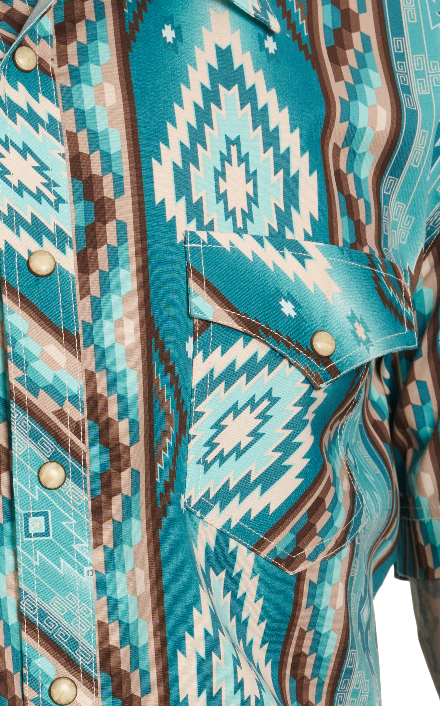Rock & Roll Denim Men's Turquoise Aztec Print Western Shirt - Image 1