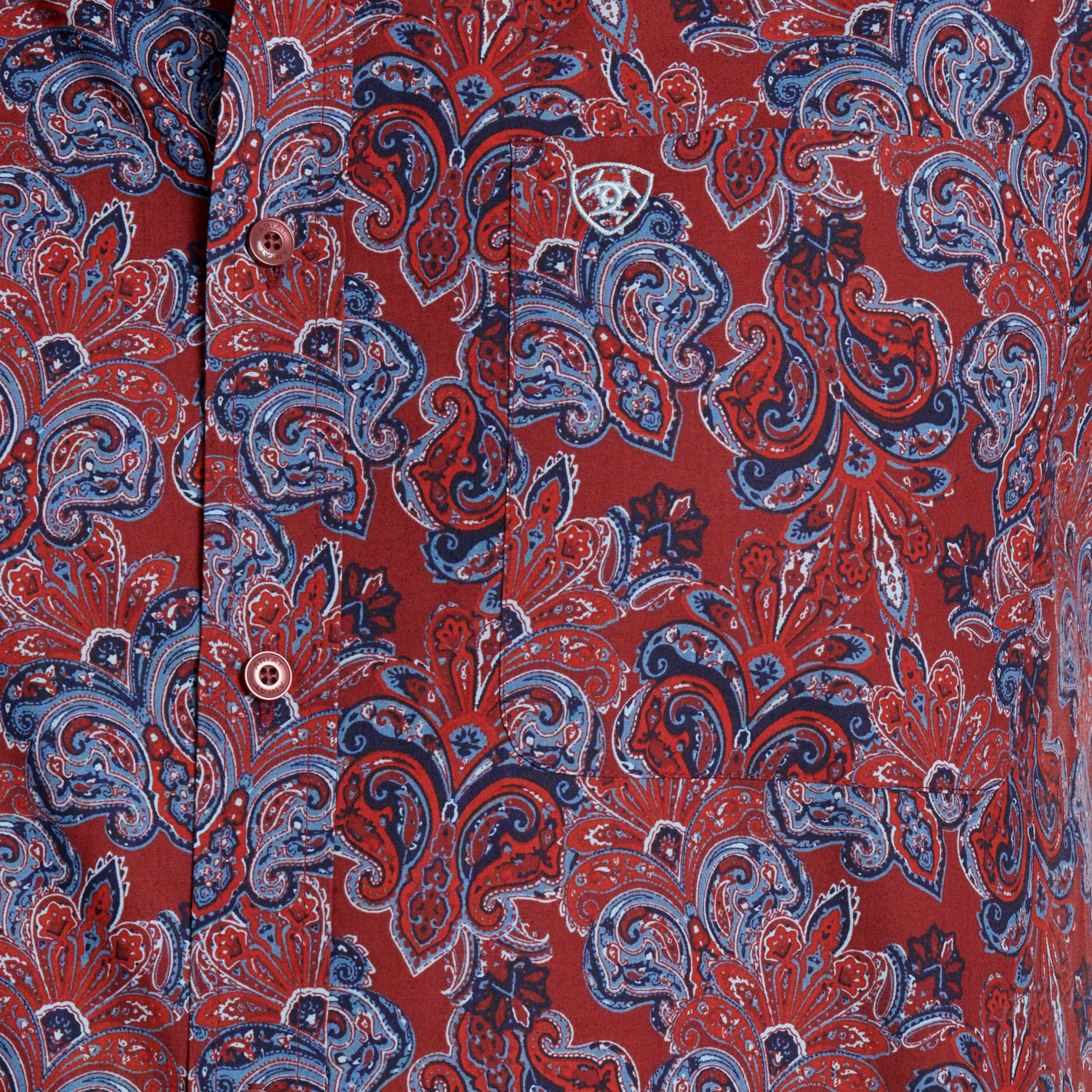 Ariat Men's Dark Red & Multi Paisley Print Button Down Shirt - Image 1