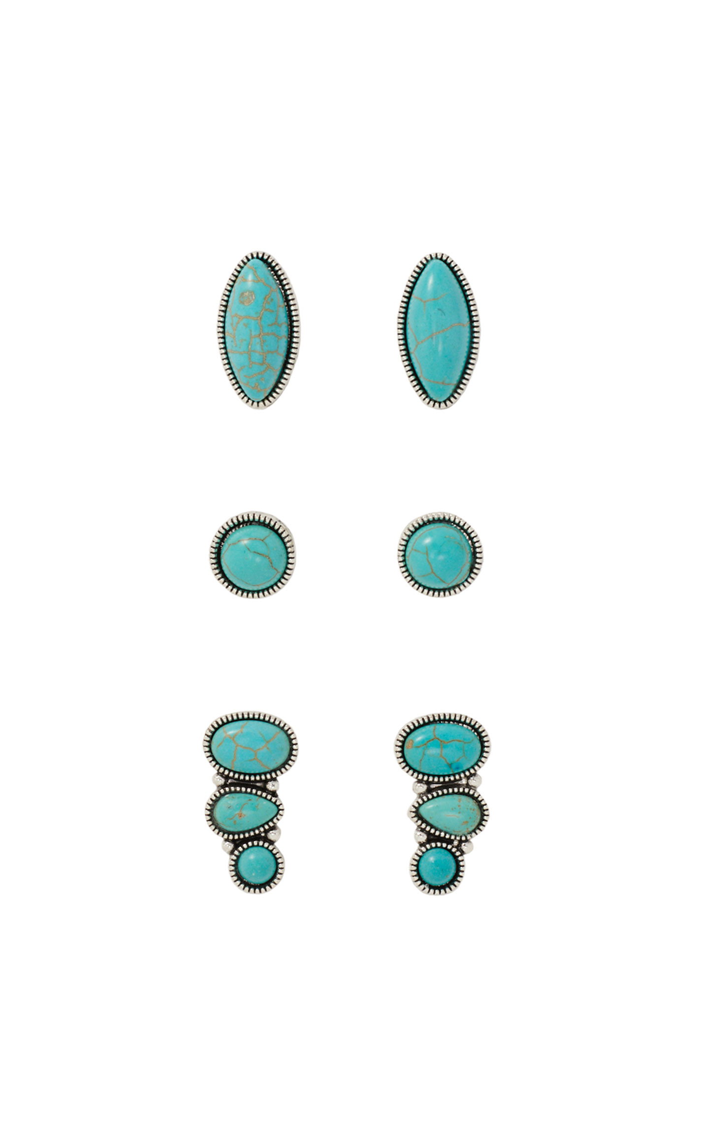 Southern Grace Silver & Turquoise Stone Earring 3 Set  - Image 1