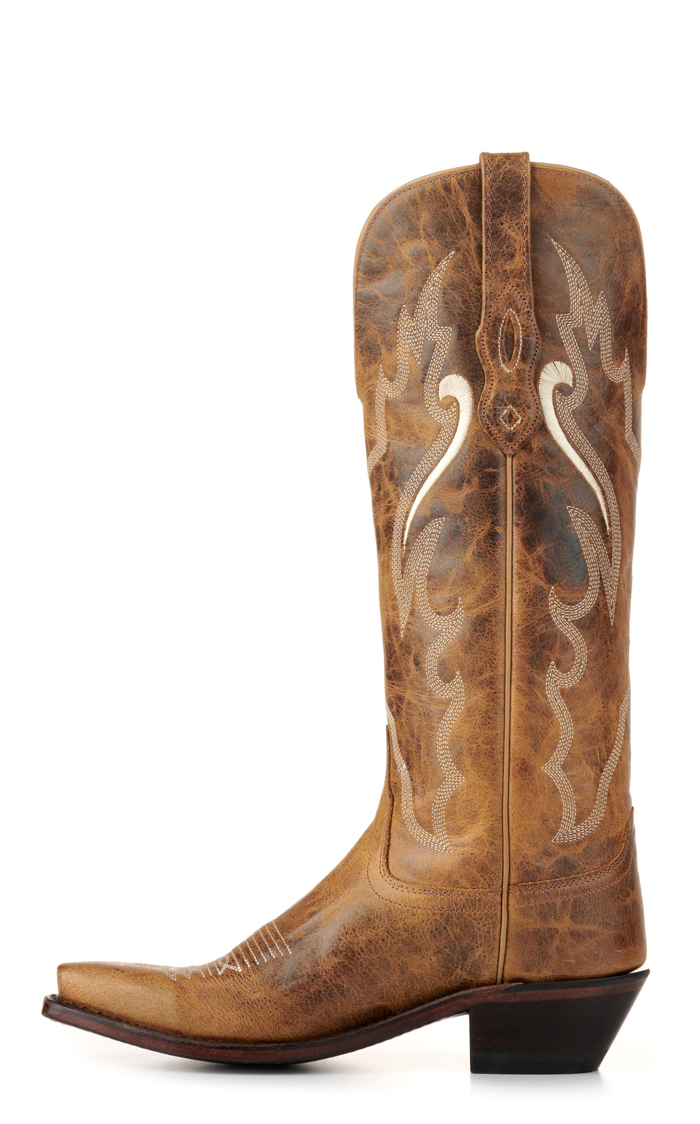 Old West Women's Burnt Tan Snip Toe Tall Cowboy Boots - Image 1