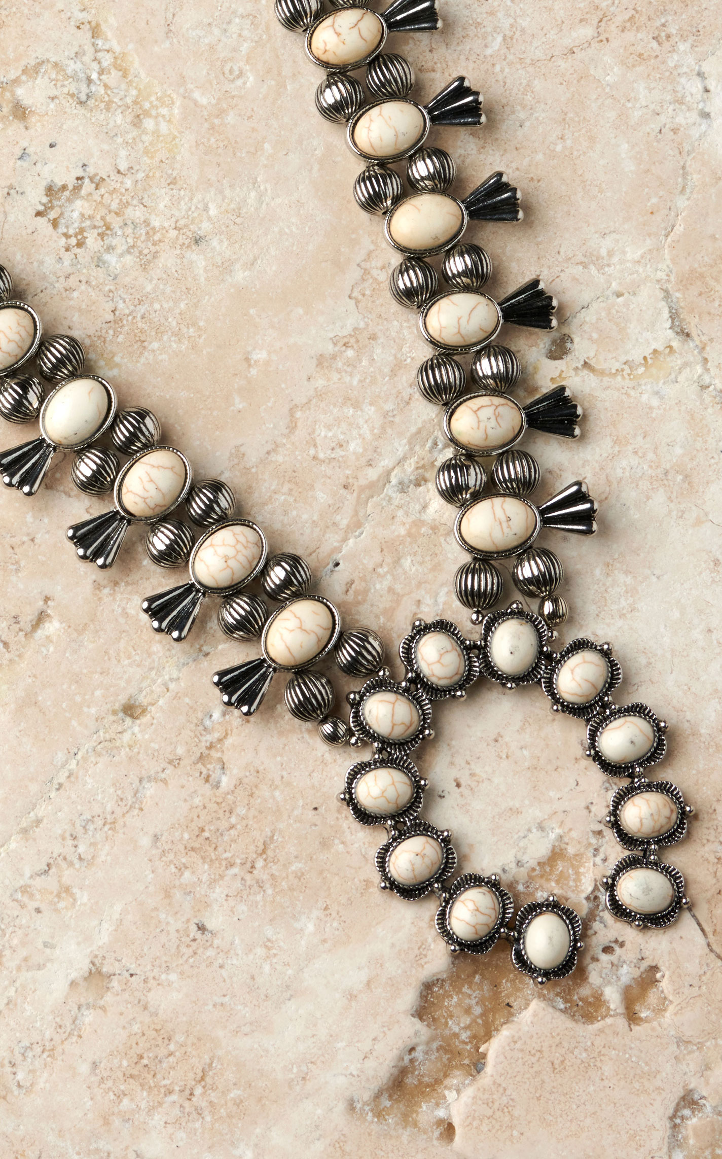 Rockin' C Women's Silver with Cream Squash Blossom Necklace - Image 1