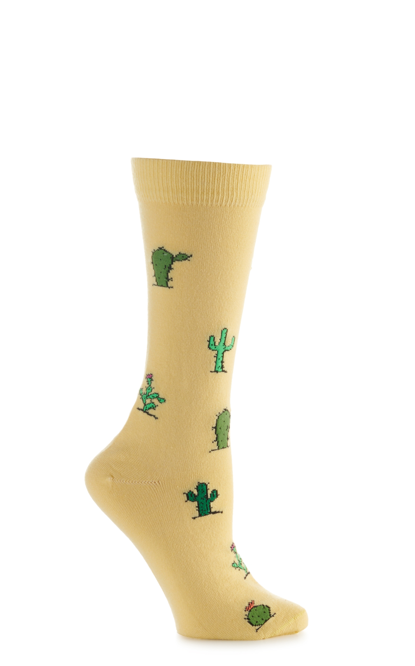 Boot Doctor Women's Yellow with Cactus Print Crew Boot Socks - Image 1