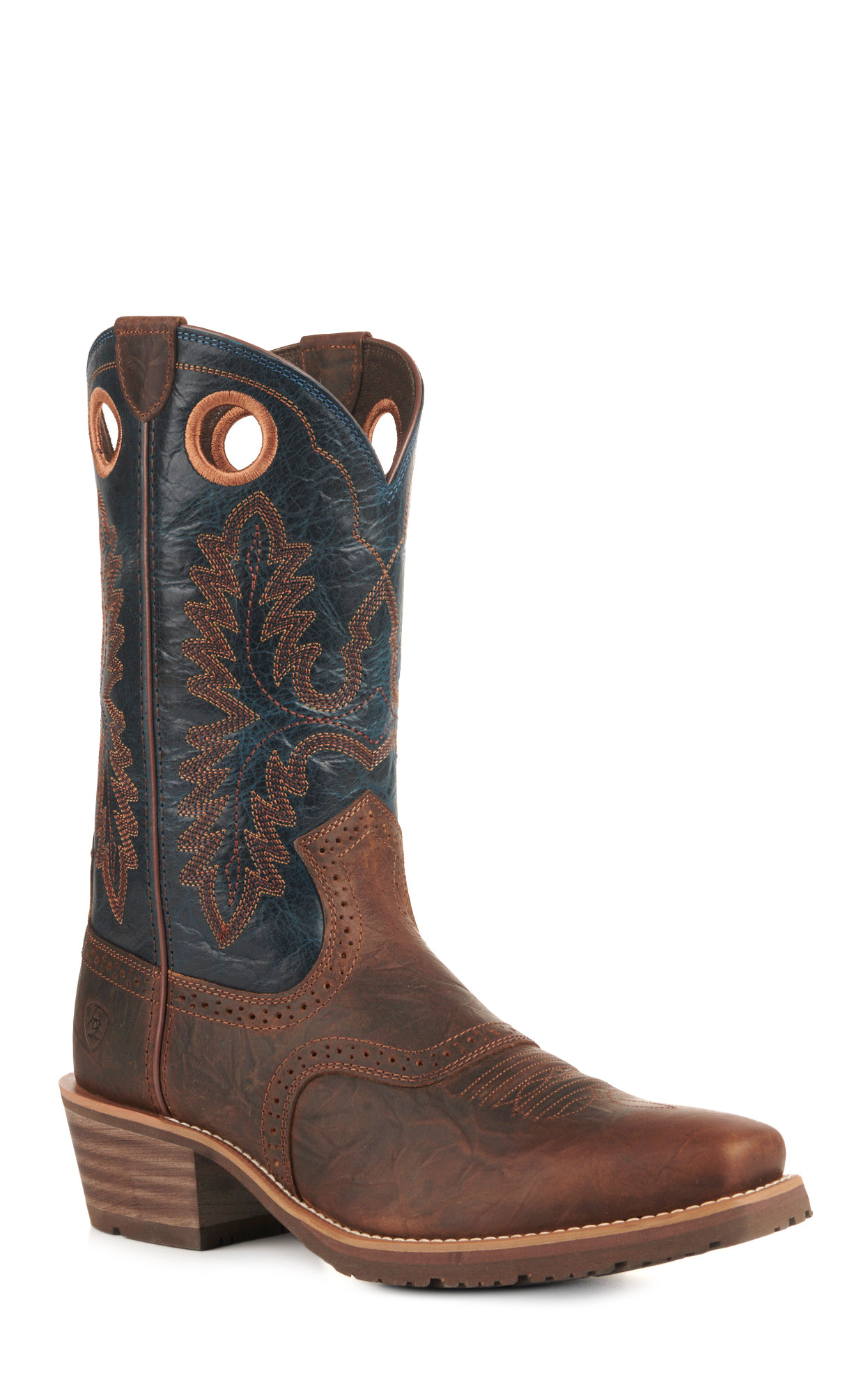 Ariat Men's Hybrid Roughstock Brown and Blue Punchy Square Toe Cowboy Boots - Image 1