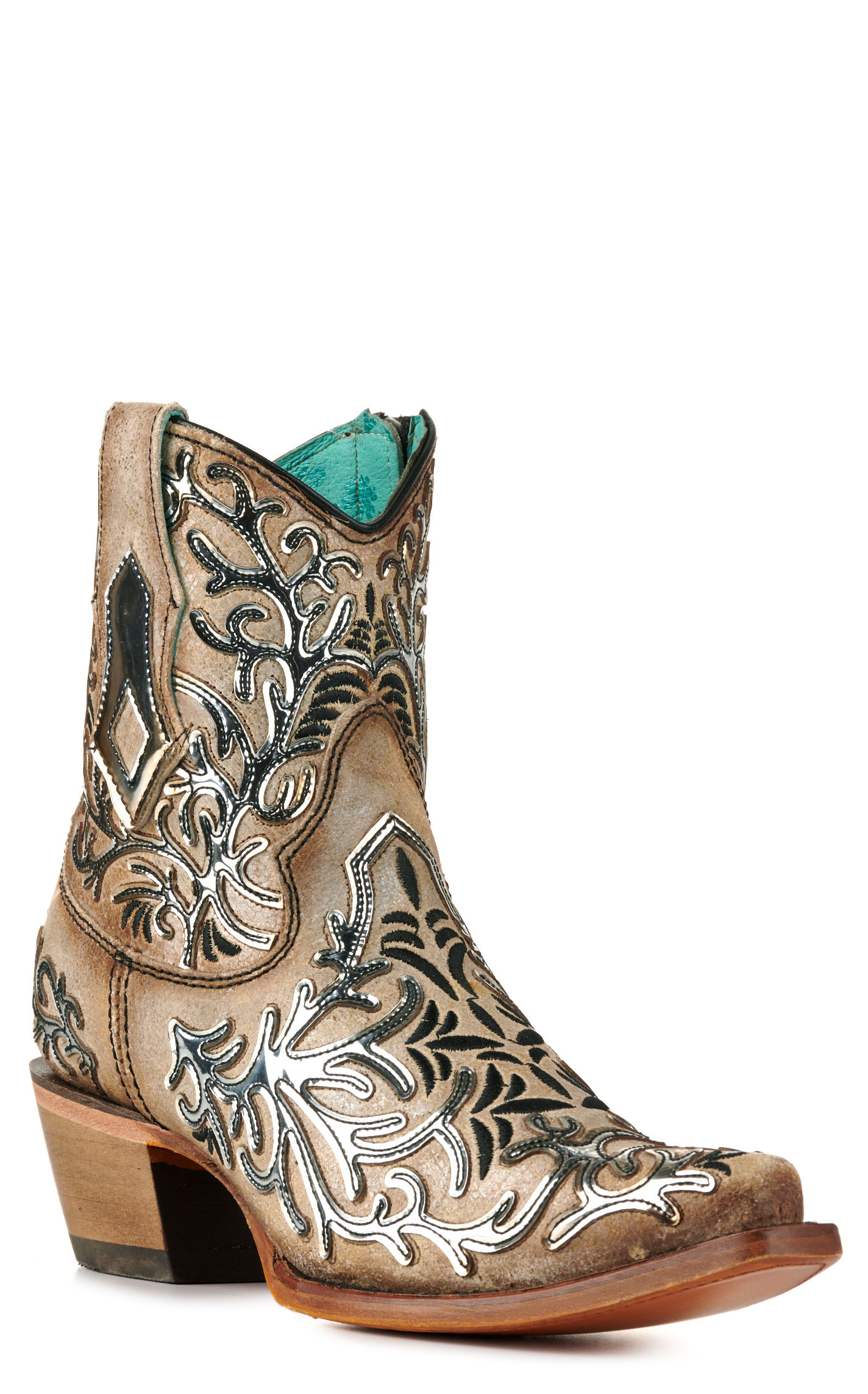 Corral Women's Bone with Mirror-Like Overlay Snip Toe Bootie - Image 1