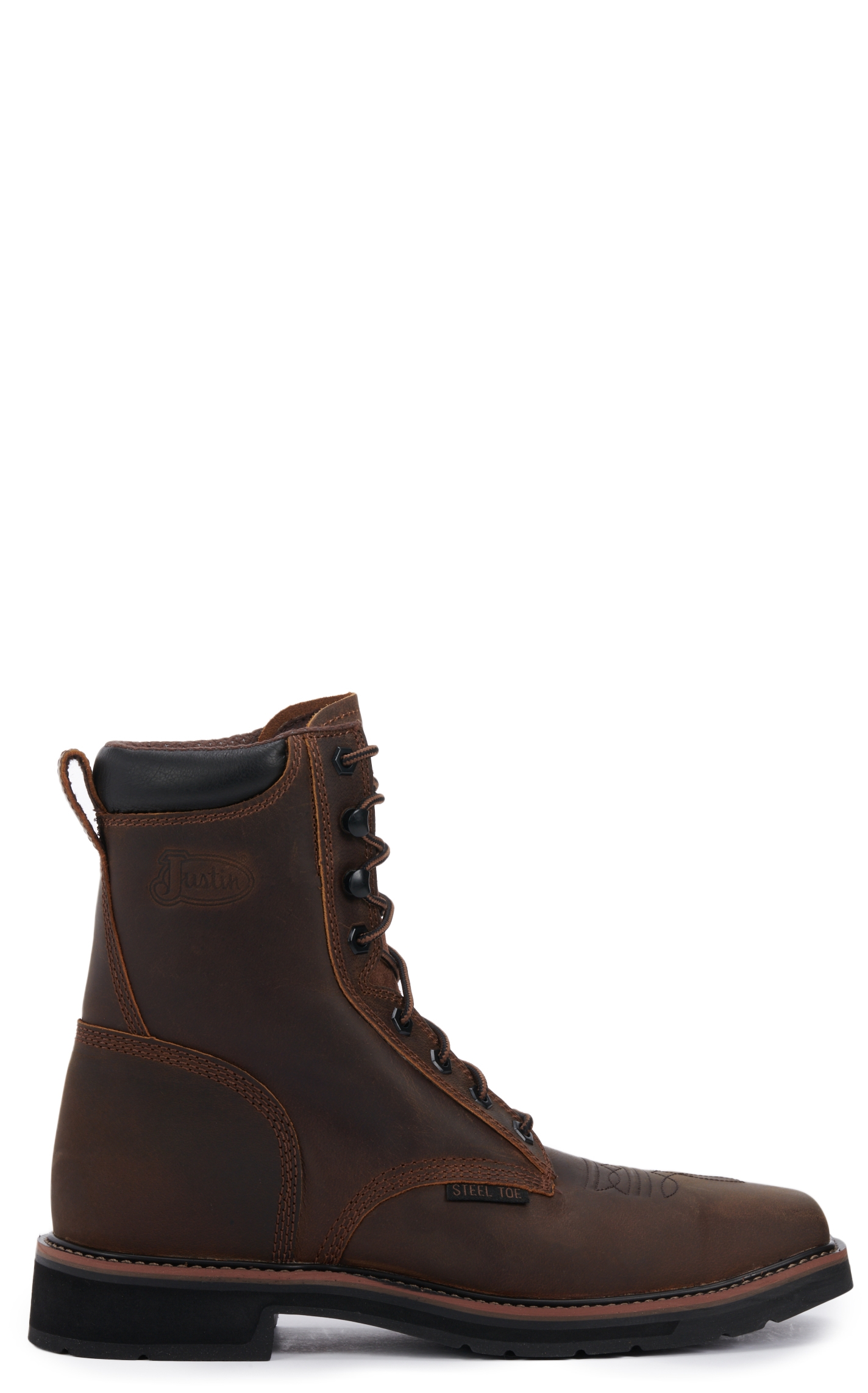 Justin Men's Stampede Pulley Rugged Brown Square Steel Toe Lace Up Work Boot - Image 1