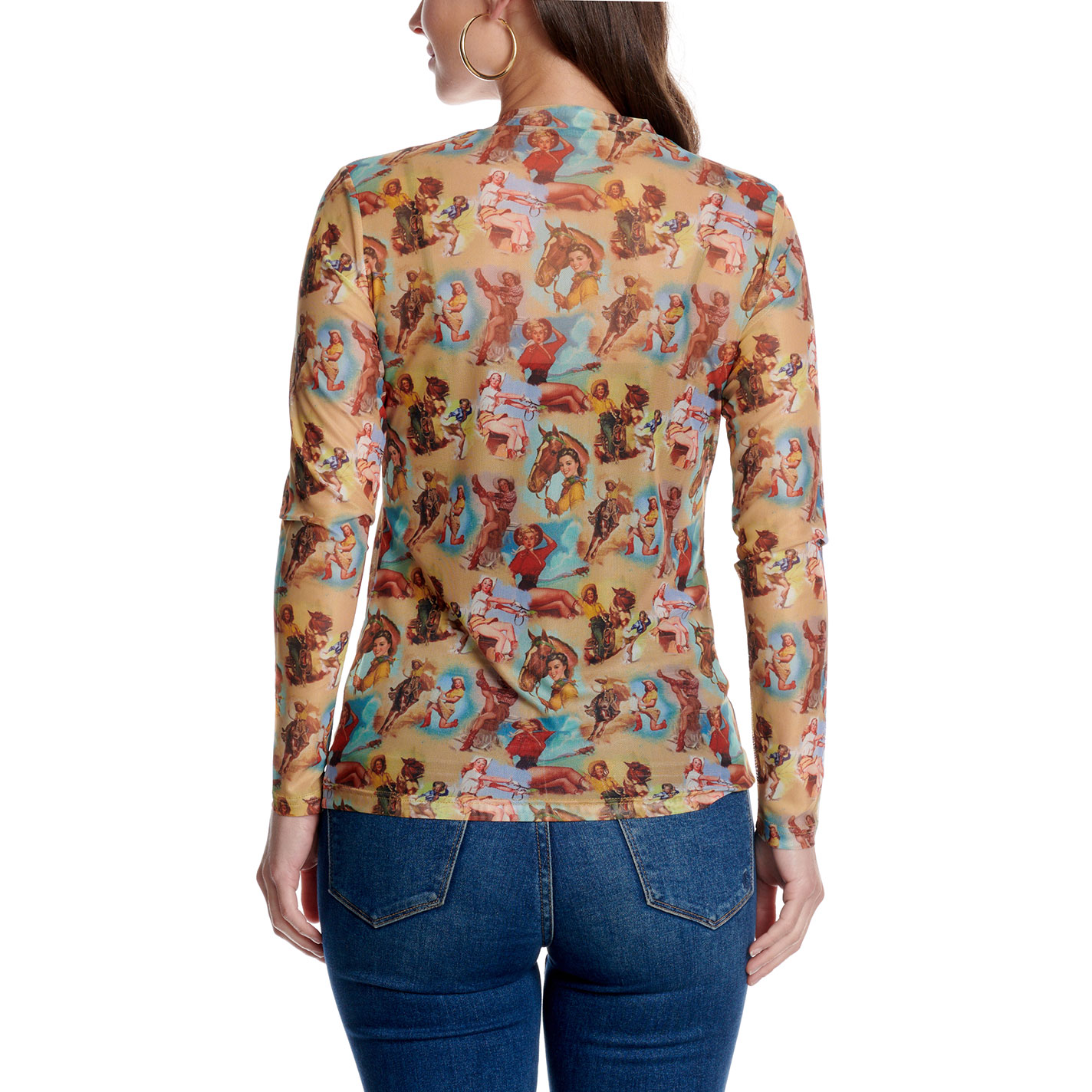 Turquoise Haven Women's Vintage Cowgirl Print Long Sleeve Top - Image 1