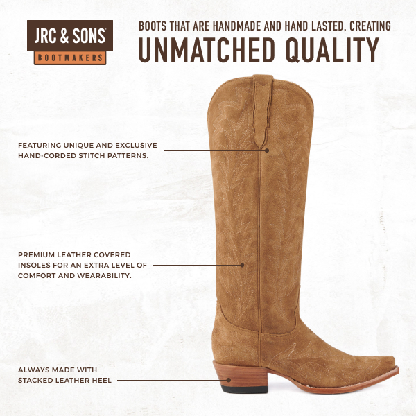 JRC & Sons Women’s Nancy Sand Suede Snip Toe Tall Cowboy Boots - Image 1
