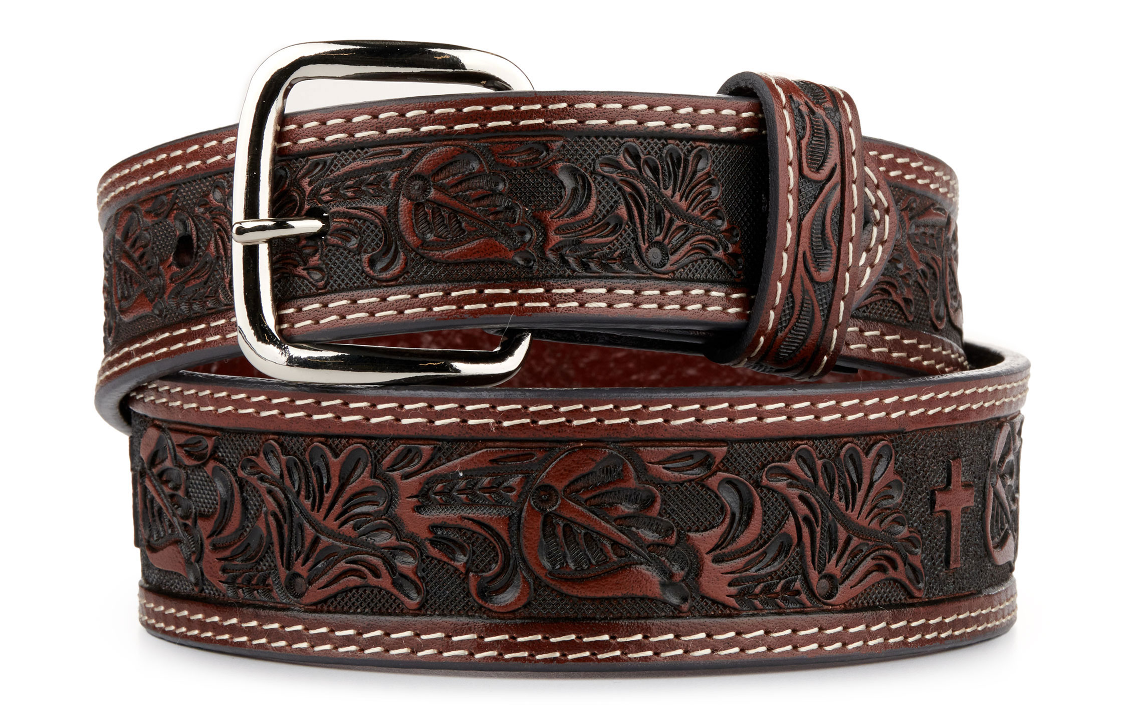Cowboy Chrome Kids' Tooled Floral and Crosses Belt - Image 1