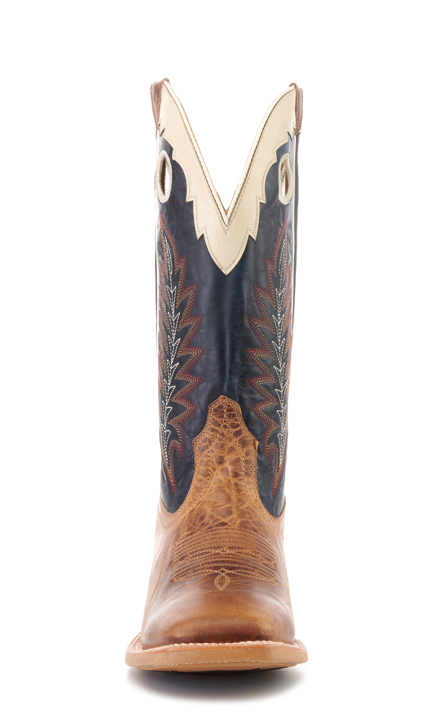 Ariat Men's Real Deal Wheat Brown and Navy Wide Square Toe Buckaroo Cowboy Boots - Image 1