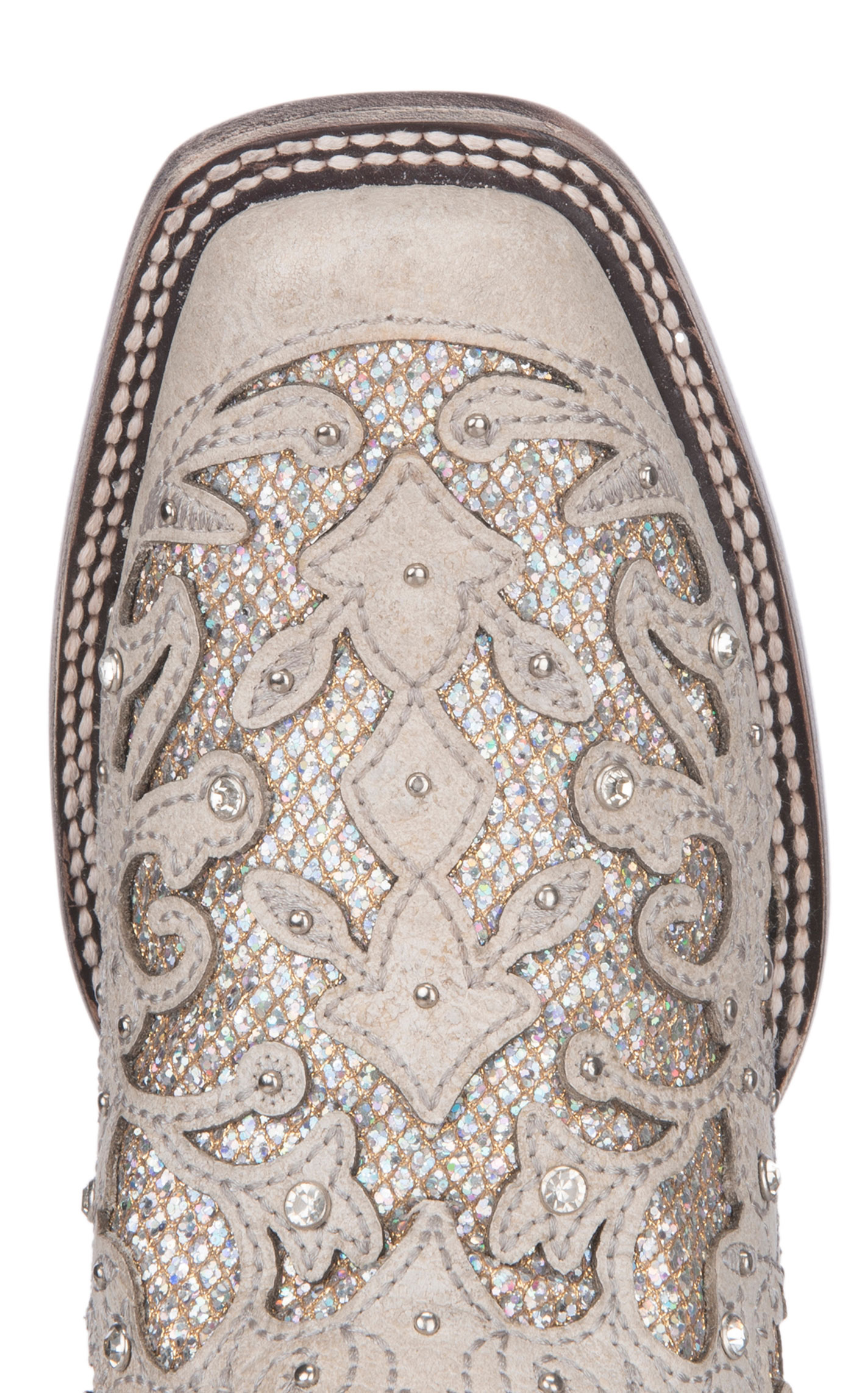 Corral Women's White with White Glitter & Crystals Inlay Wedding Square Toe Cowboy Boots - Image 1