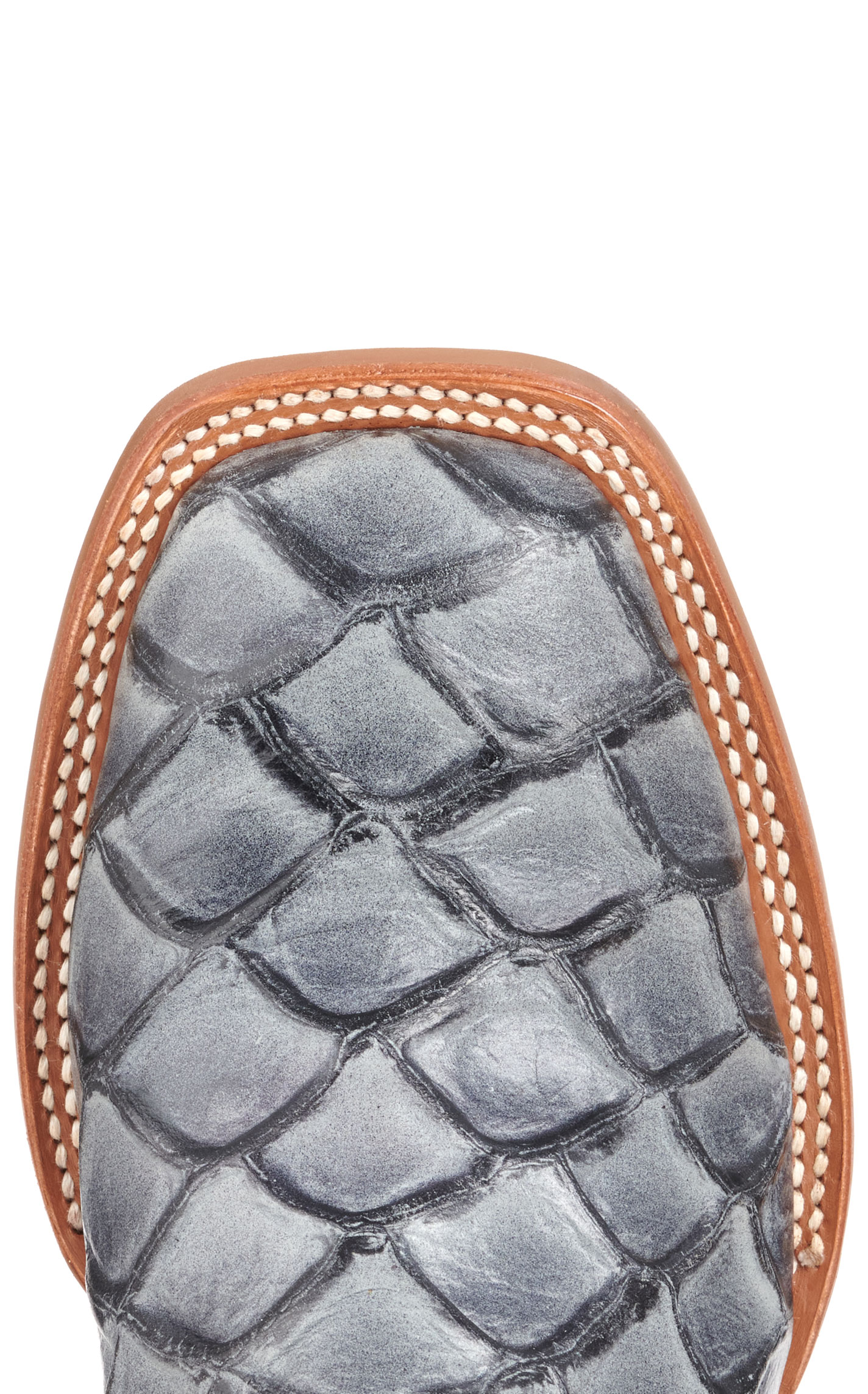 Cavender's Men's Intrepid Black and Gray Pirarucu Print Wide Square Toe Cowboy Boots - Image 1