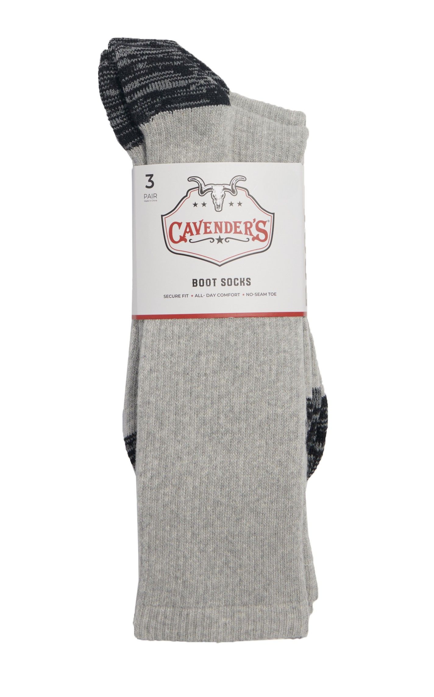 Cavender's Men's Gray 3-Pack Medium Cotton Boot Socks  - Image 1