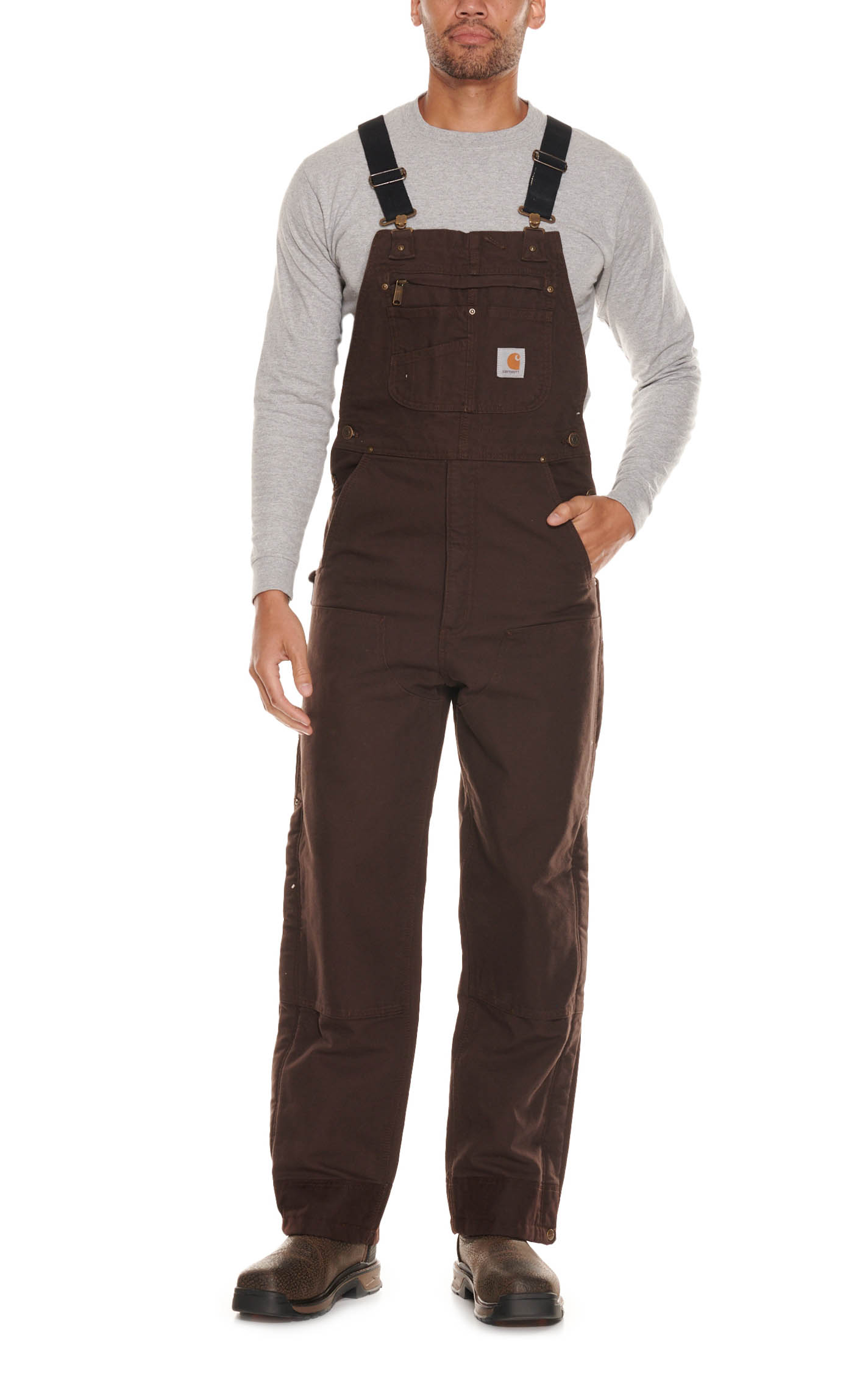 Carhartt Men's Dark Brown Washed Duck Loose Fit Insulated Bib Overalls - Image 1