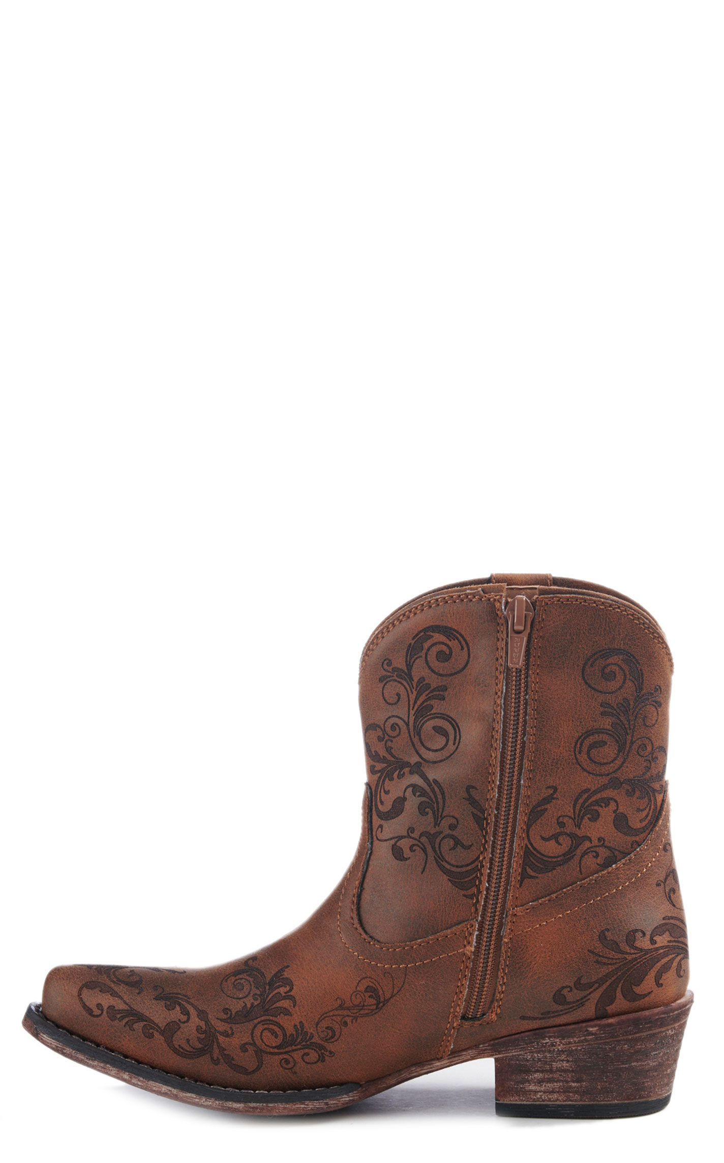 Roper Women's Tan Laser Print Snip Toe Cowboy Booties - Image 1