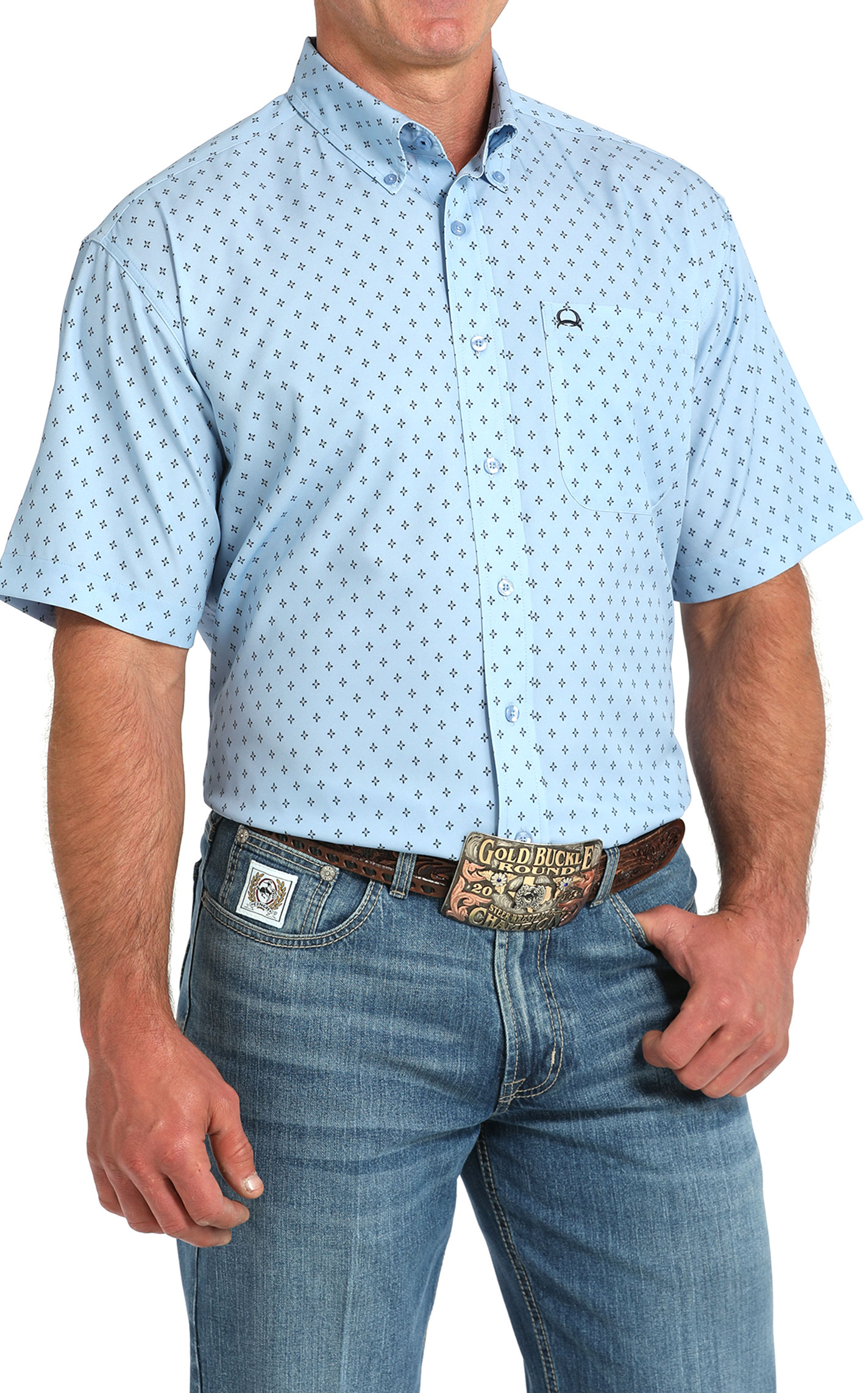 Cinch Men's Steel Blue & Black Geo Print ArenaFlex Western Shirt - Image 1