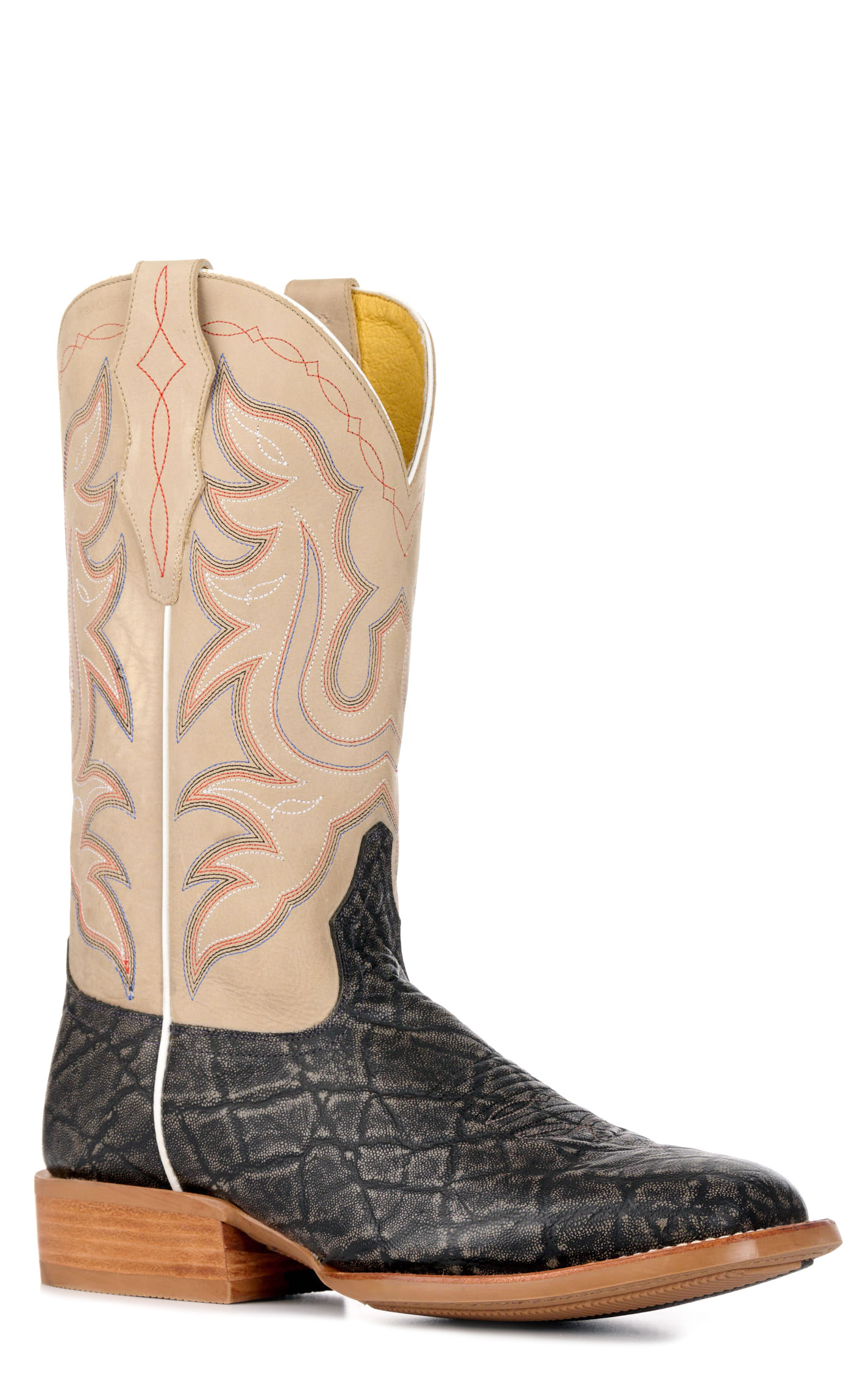 Cavender's Men's Intrepid Dark Gray Elephant Print and Light Gray Wide Square Toe Cowboy Boots - Image 1