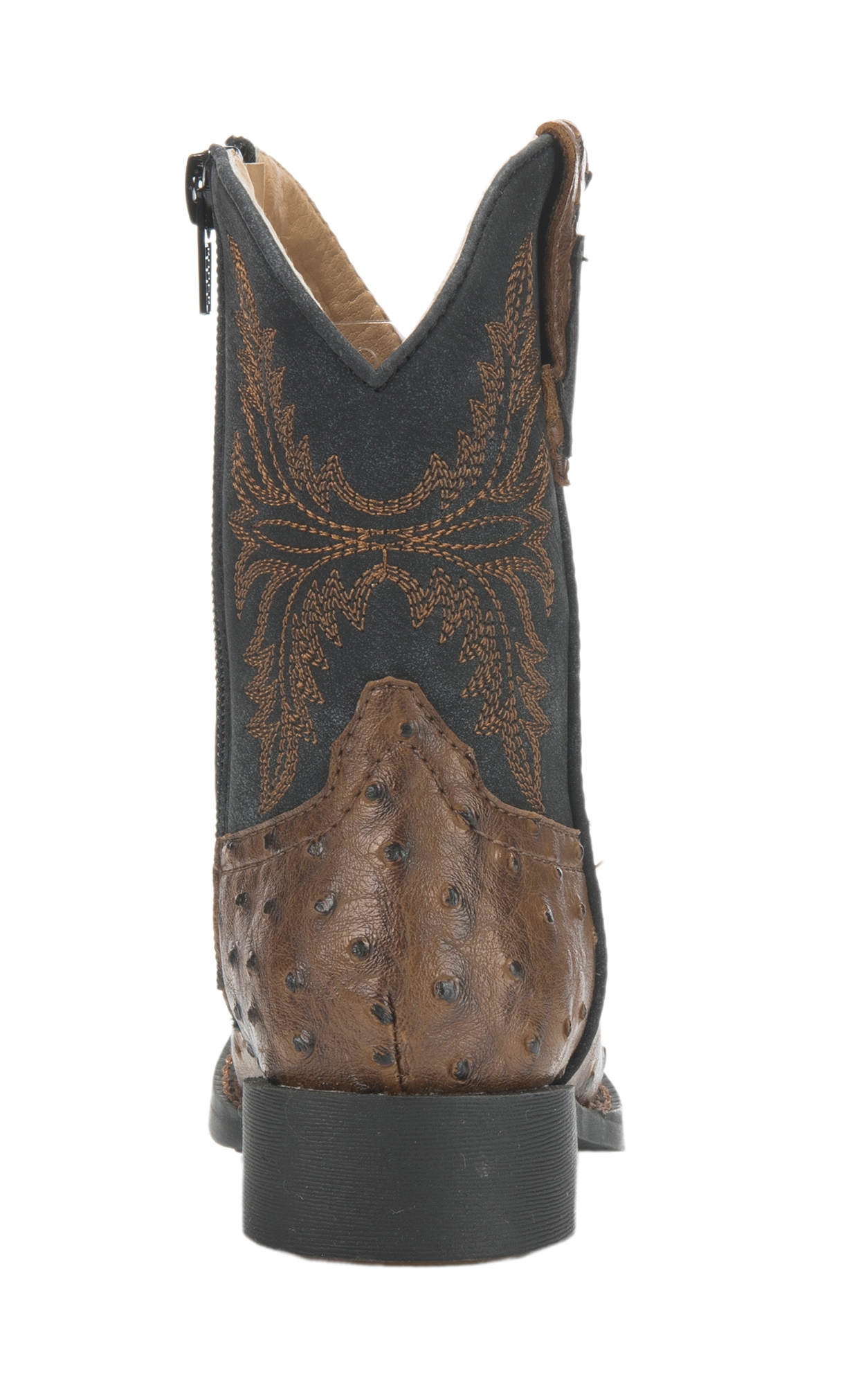 Roper Toddler Brown Ostrich Print and Black Square Toe Cowboy Boots - Image 1