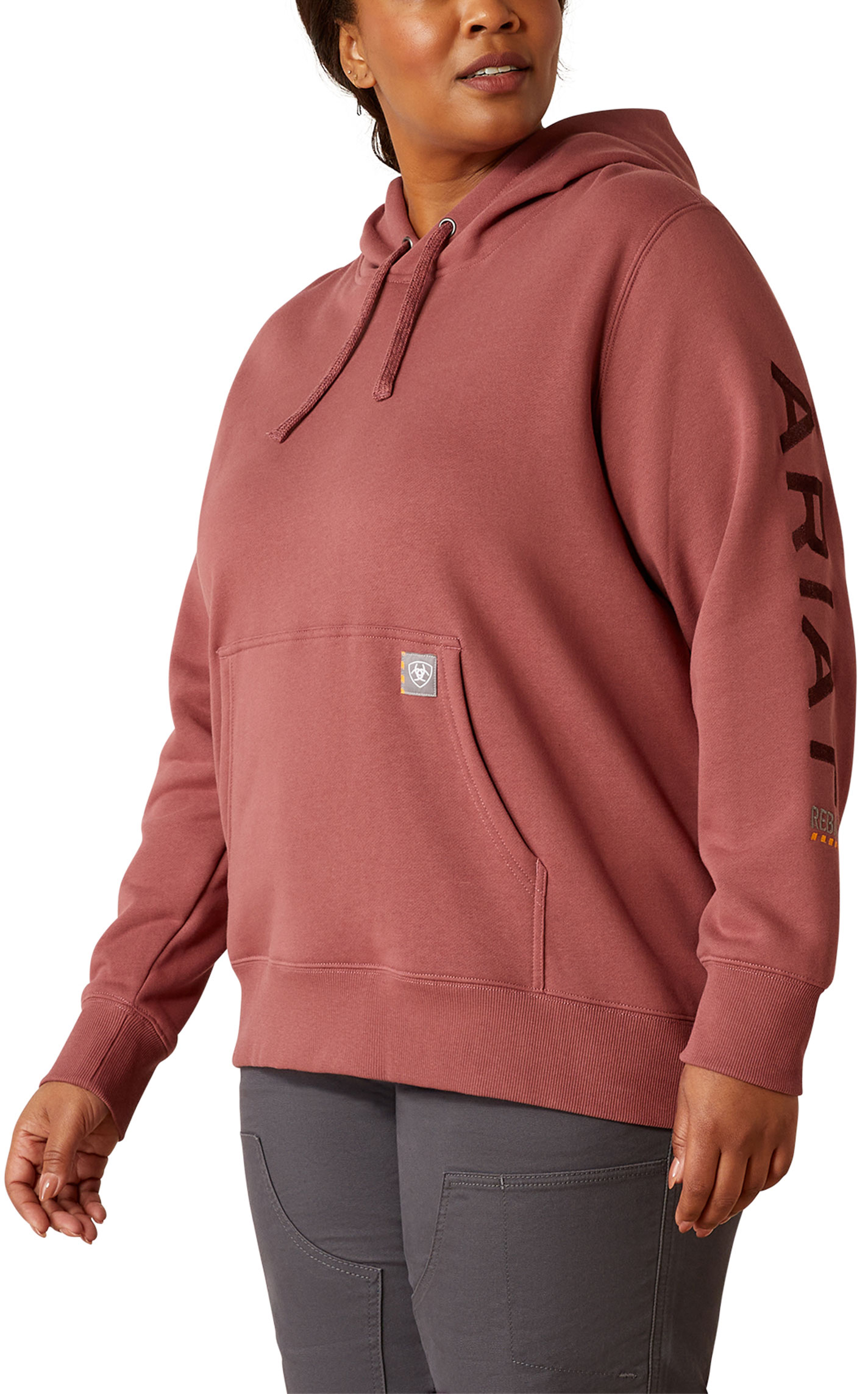 Ariat Women's Rebar Dusty Pink Logo Sleeve Hoodie - Plus Sizes - Image 1