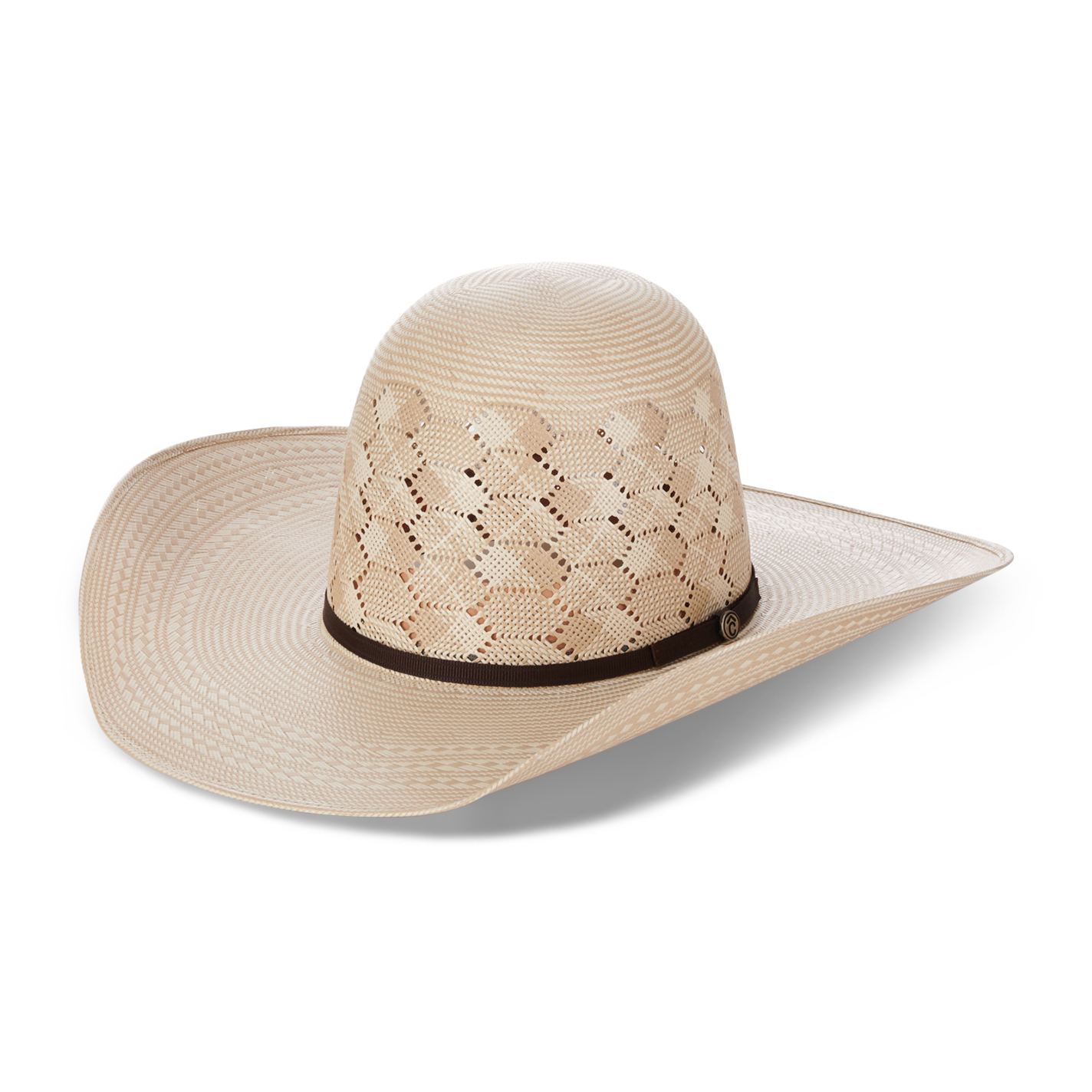 Rafter C Ivory and Tan Shantung Honeycomb Vent Open Crown Straw Cowboys Hat - Image 1