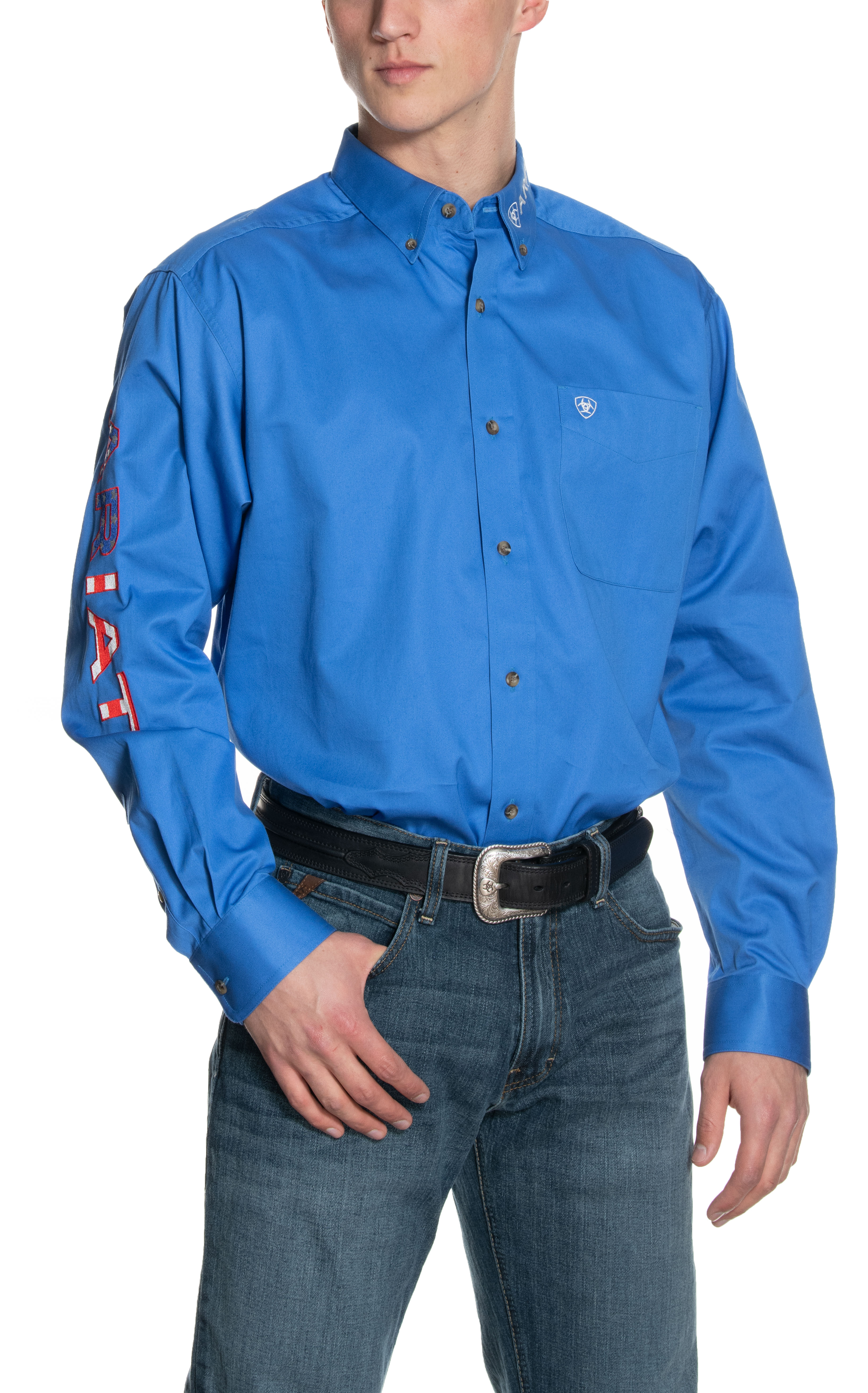 Ariat Men's Team USA Logo Blue Western Shirt - Image 1